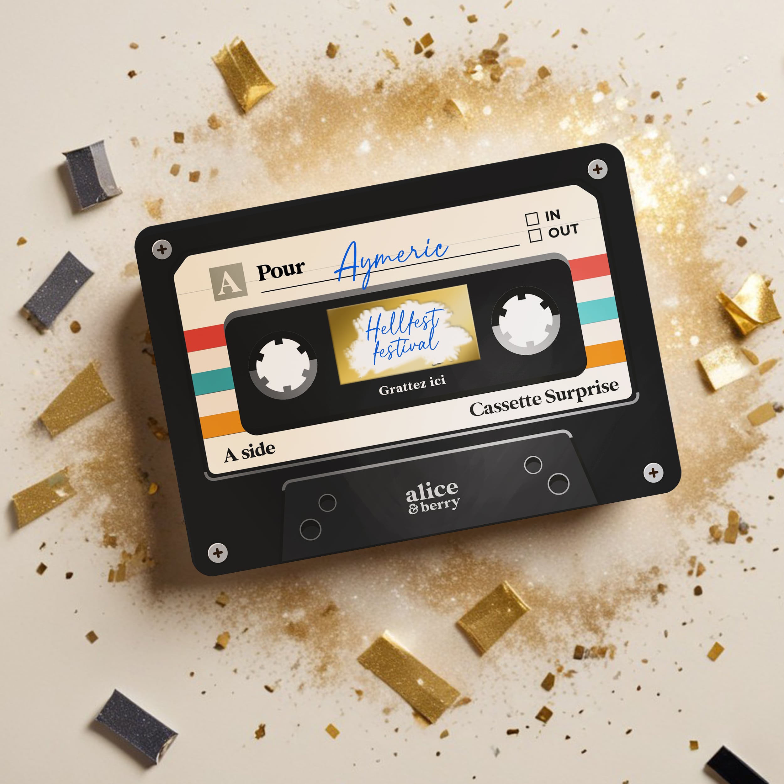 Carte à Gratter Cadeau | Surprise Personnalisable Cassette audio rétro