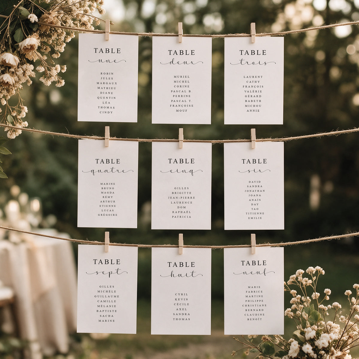 Cartes plan de table mariage personnalisées – Liste d’invités par table