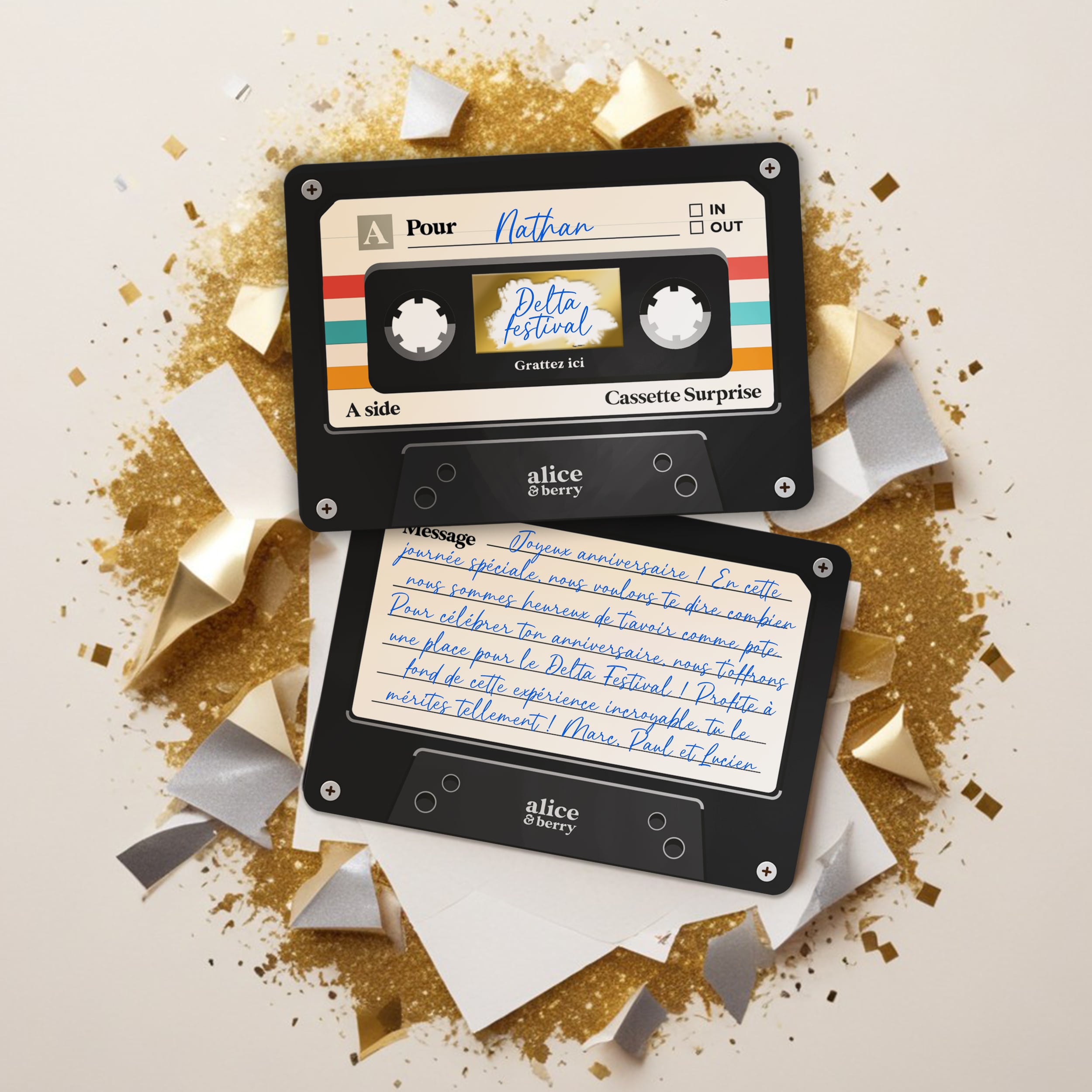 Carte à Gratter Cadeau | Surprise Personnalisable Cassette audio rétro