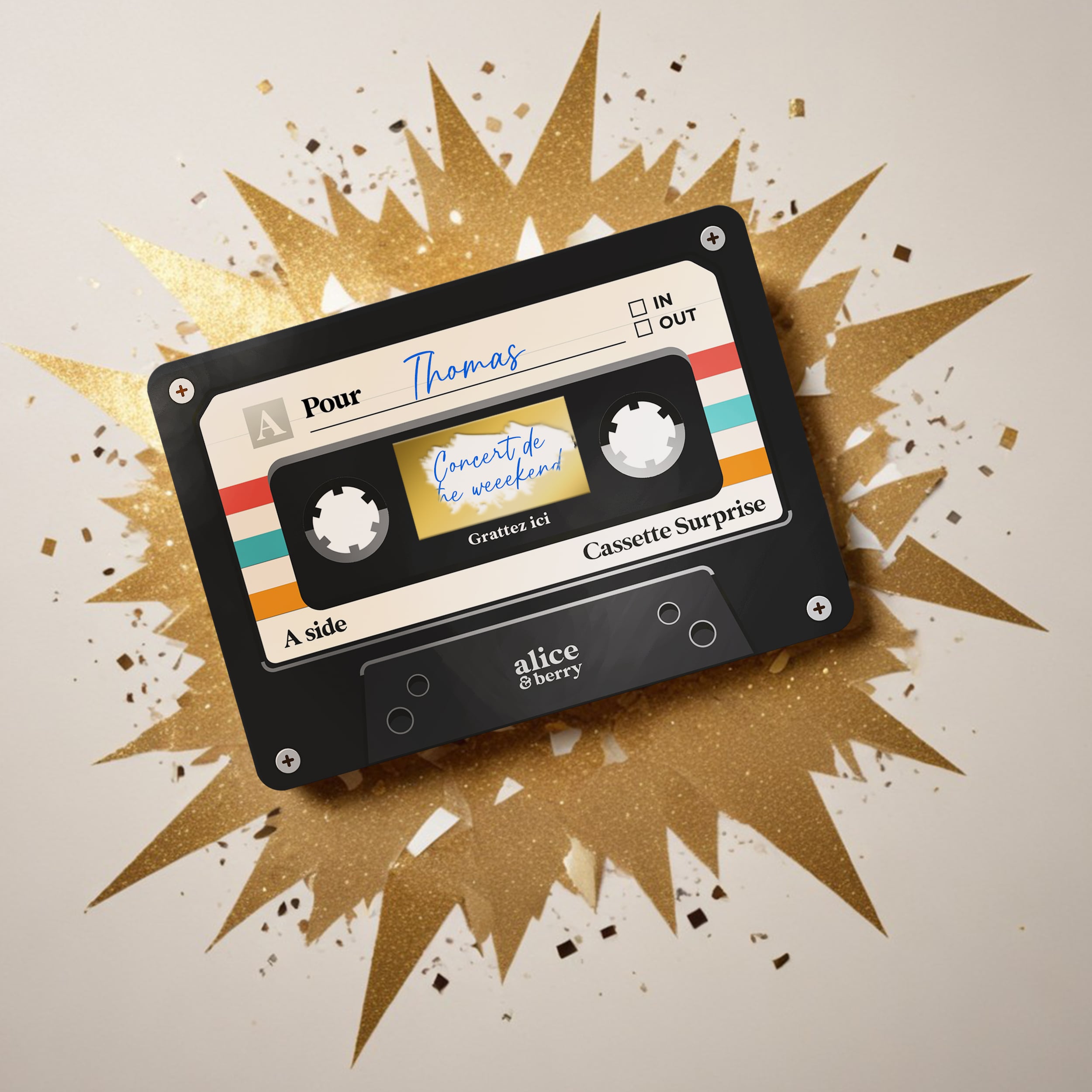 Carte à Gratter Cadeau | Surprise Personnalisable Cassette audio rétro