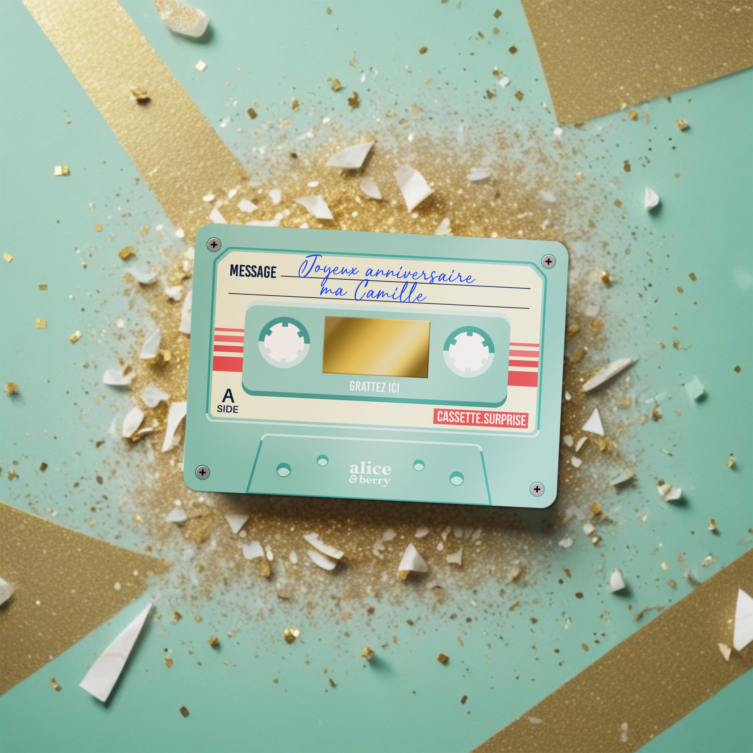 Carte à Gratter Cadeau | Surprise Personnalisable Cassette audio rétro
