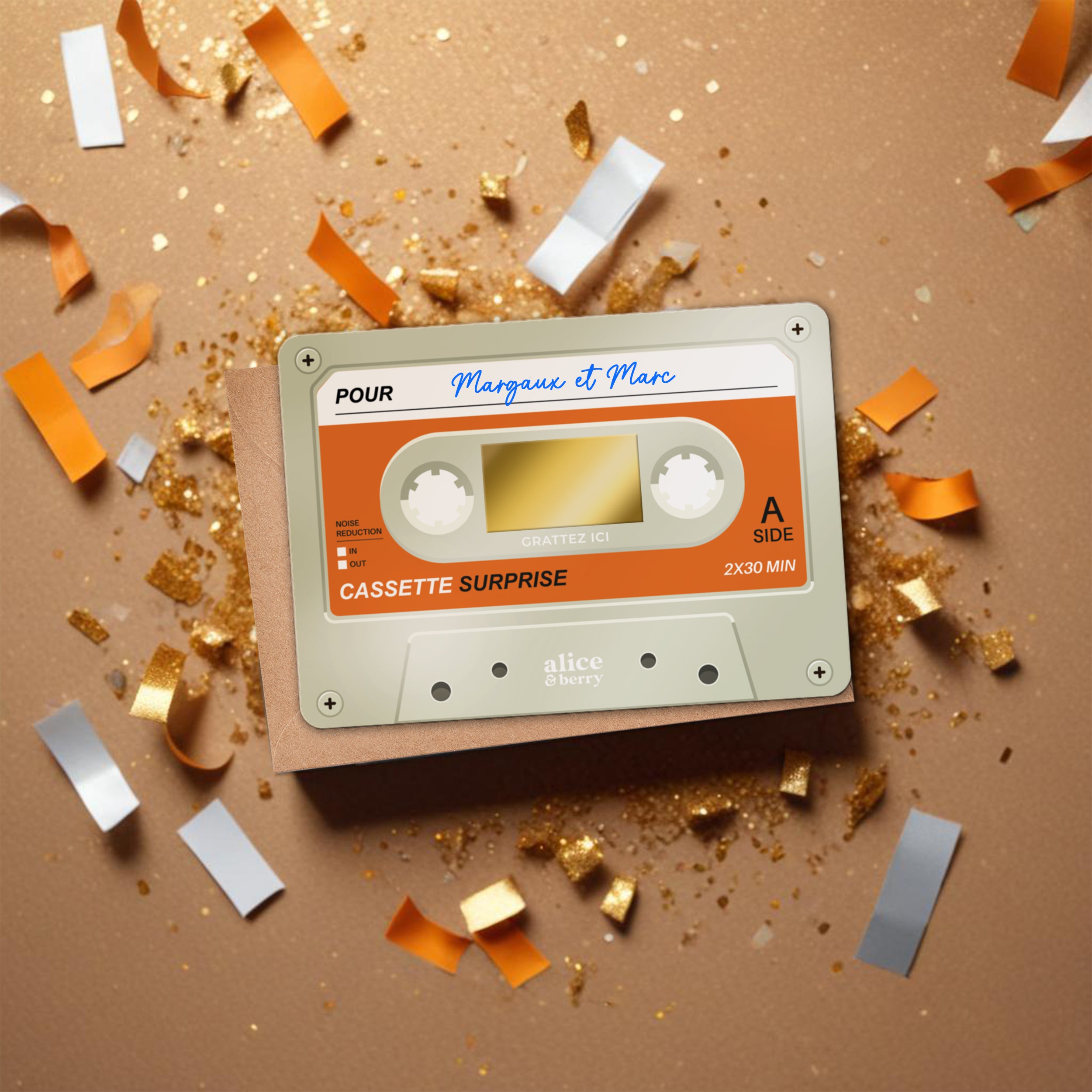 Carte à Gratter Cadeau | Surprise Personnalisable Cassette audio rétro
