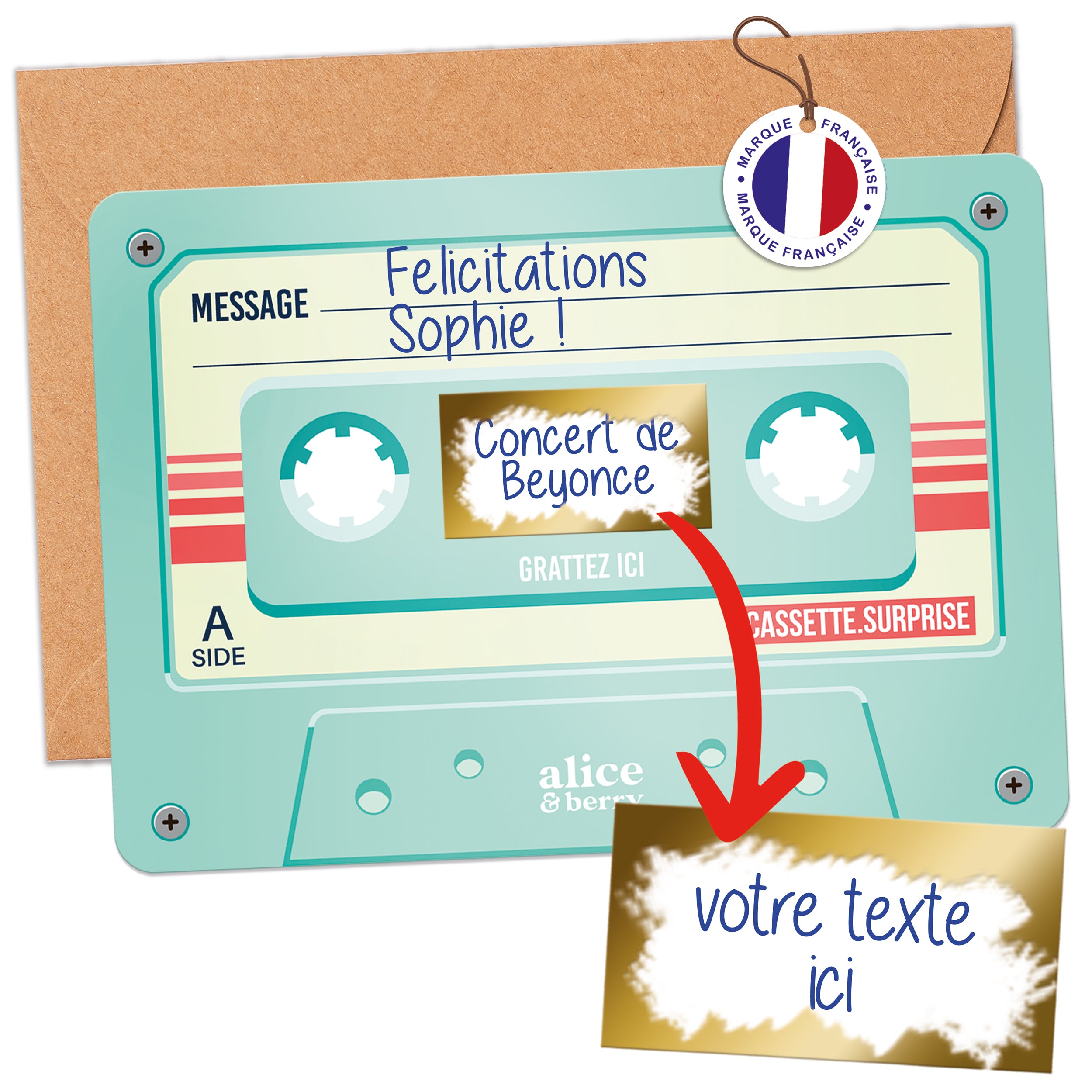Carte à Gratter Cadeau | Surprise Personnalisable Cassette audio rétro - Menthe