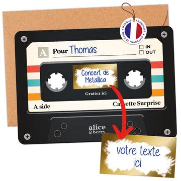 Carte à Gratter Cadeau | Surprise Personnalisable Cassette audio rétro