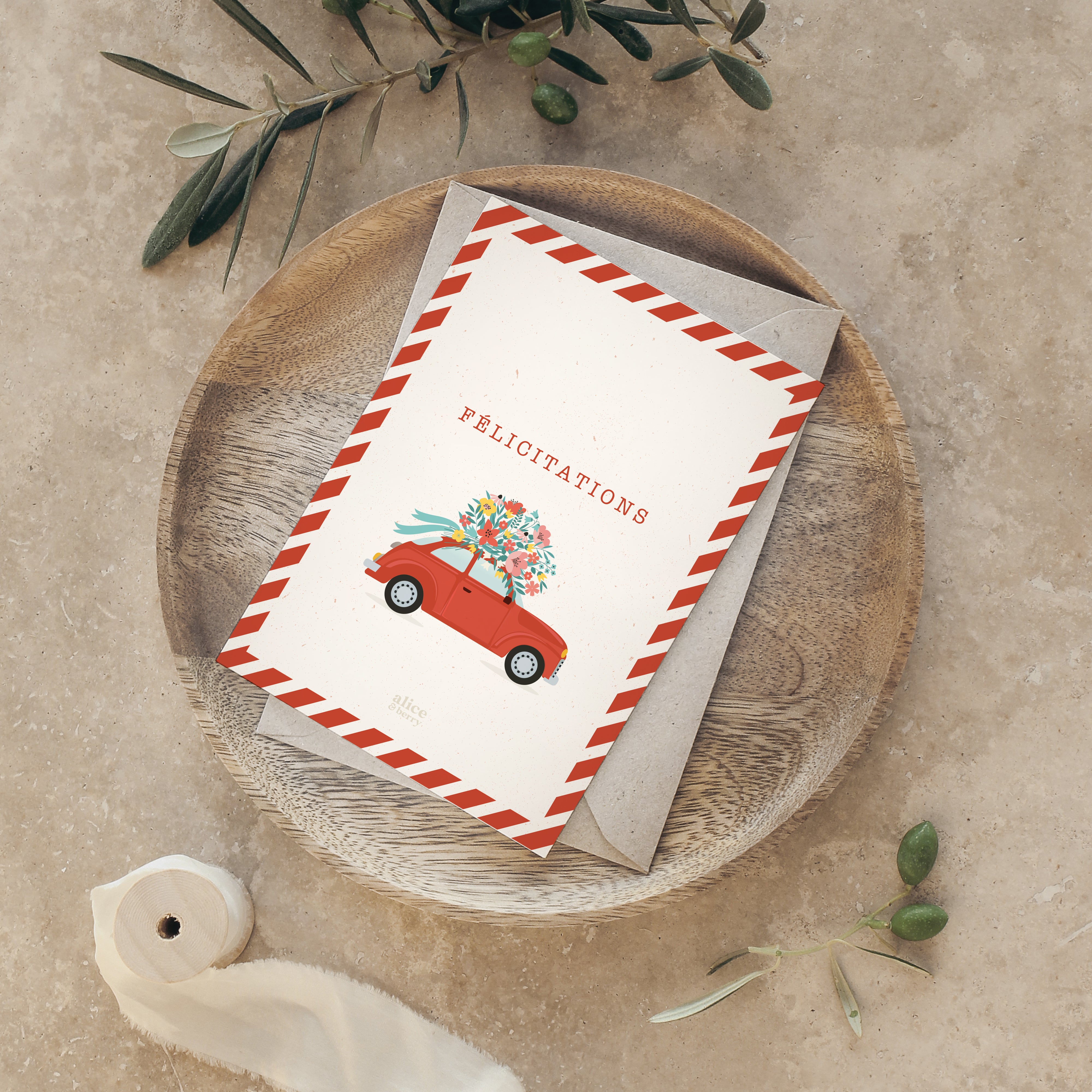 Carte de vœux mariage vintage – Félicitations avec enveloppe kraft