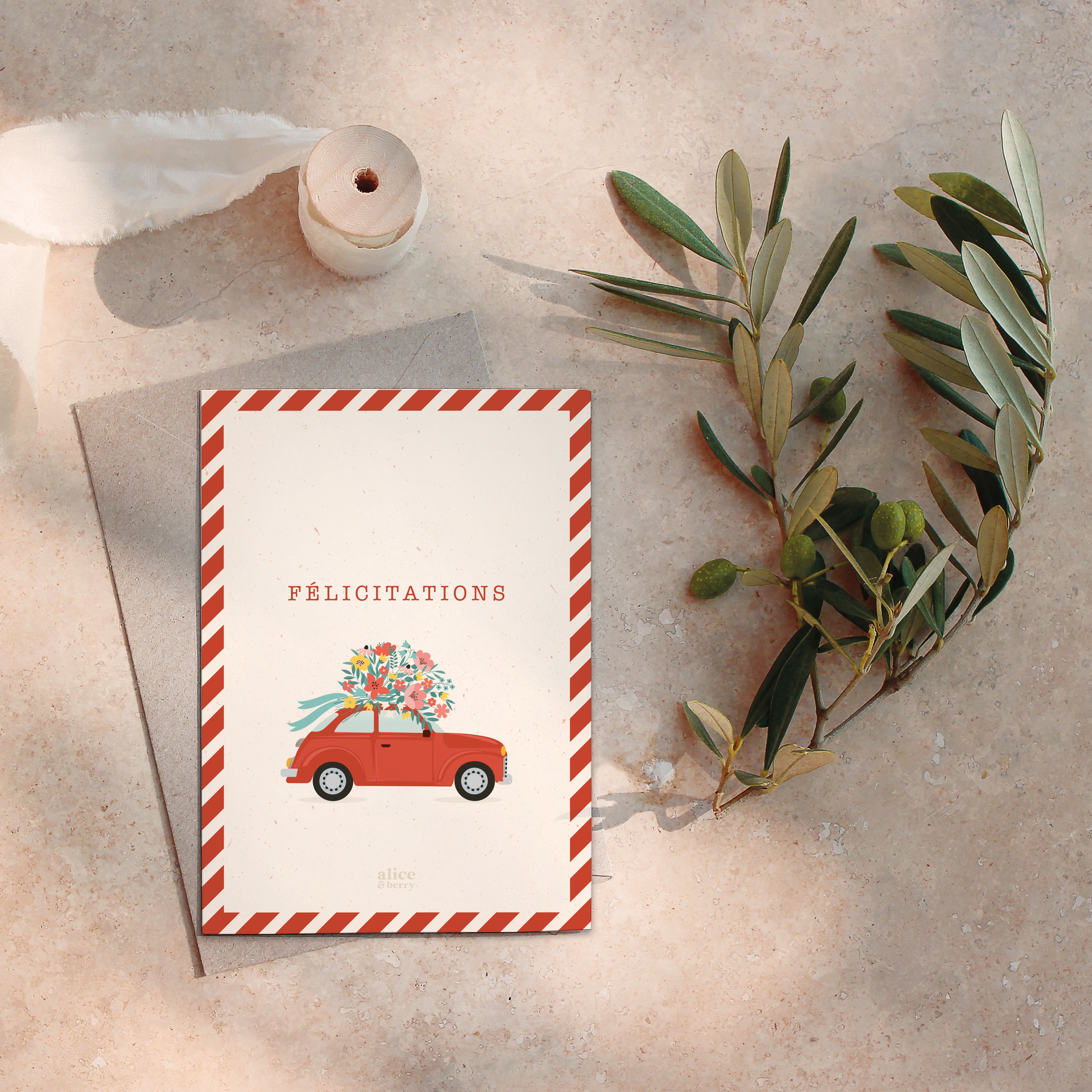 Carte de vœux mariage vintage – Félicitations avec enveloppe kraft