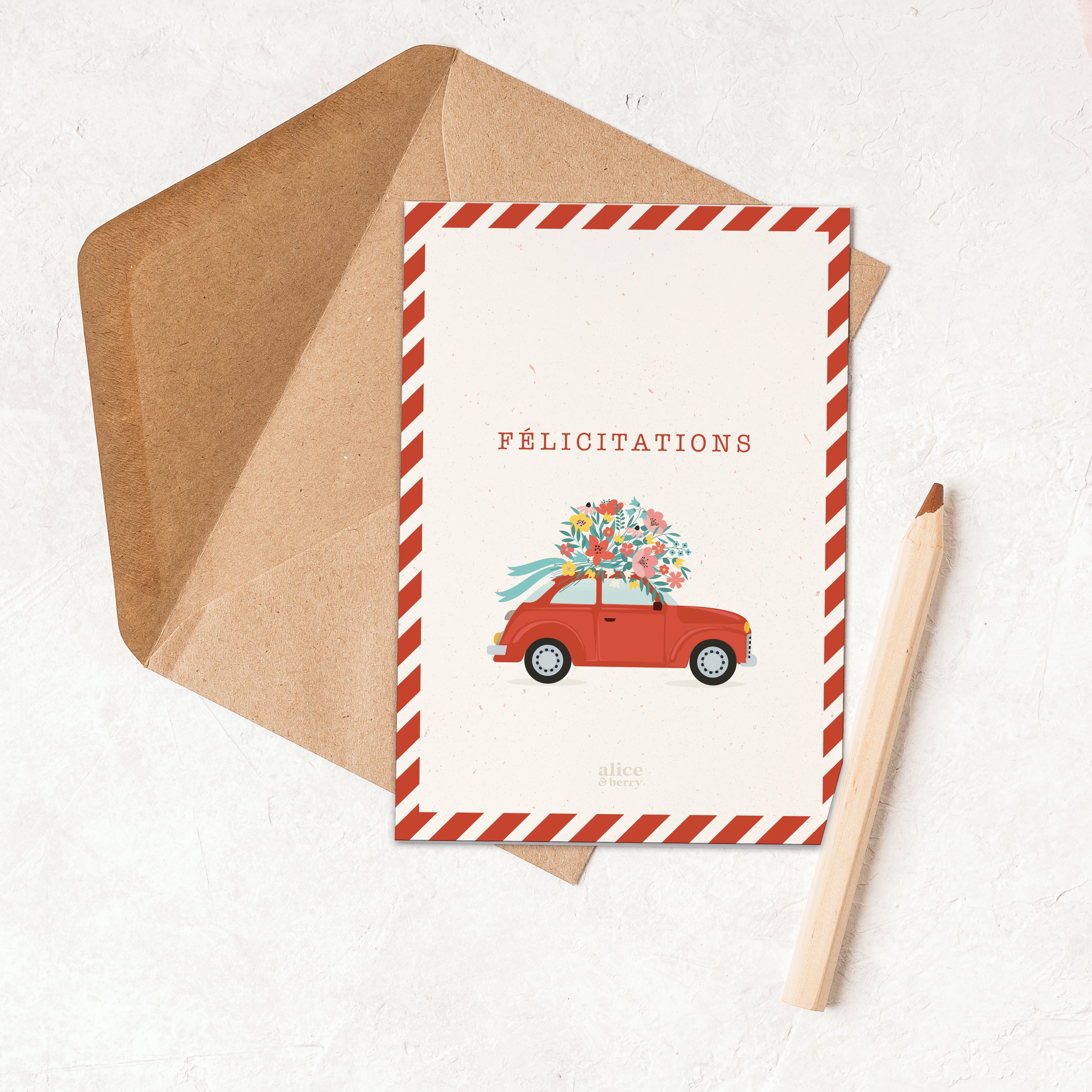 Carte de vœux mariage vintage – Félicitations avec enveloppe kraft