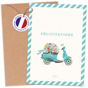 Carte de vœux mariage Vespa – Félicitations vintage avec enveloppe