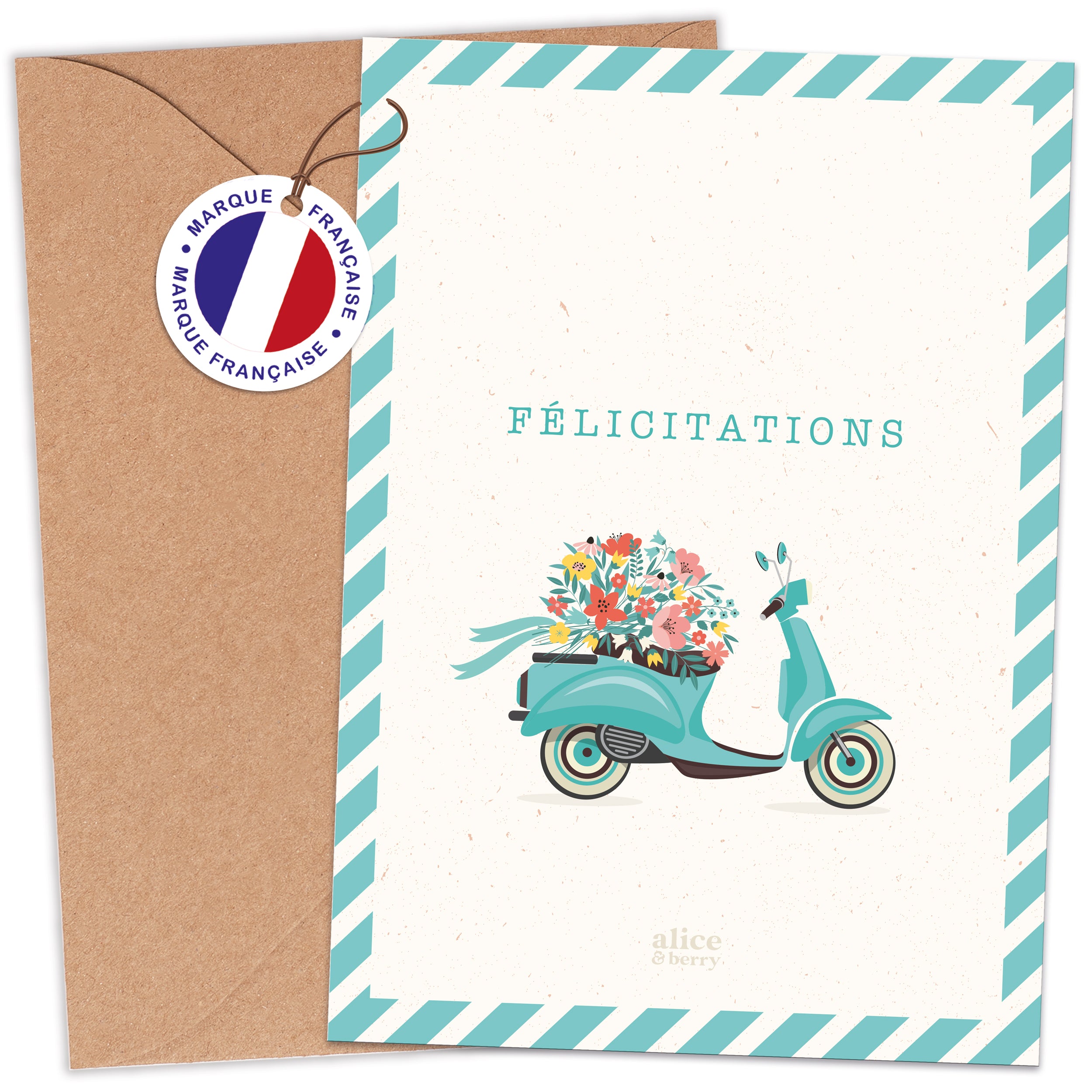 Carte de vœux mariage Vespa – Félicitations vintage avec enveloppe