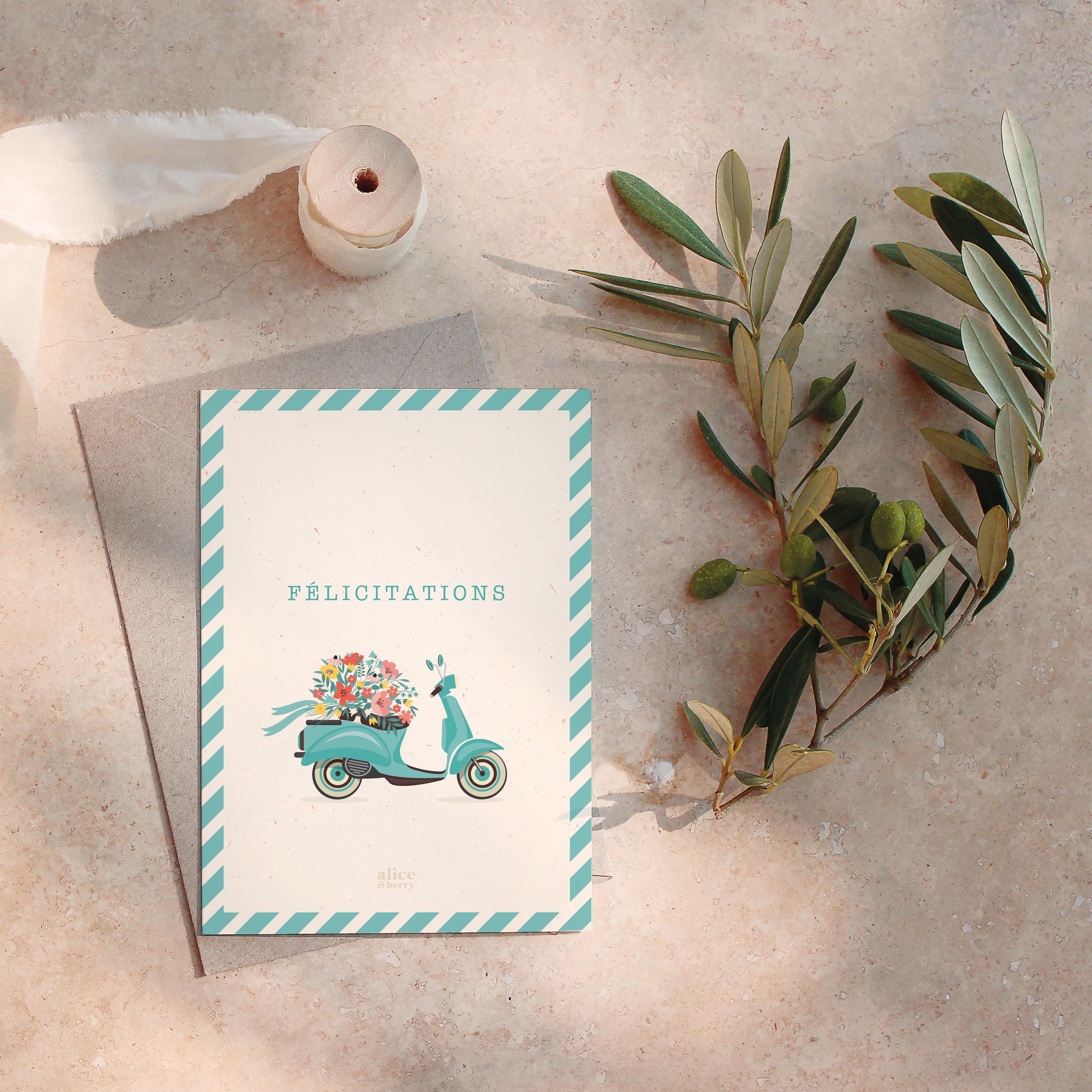 Carte de vœux mariage Vespa – Félicitations vintage avec enveloppe