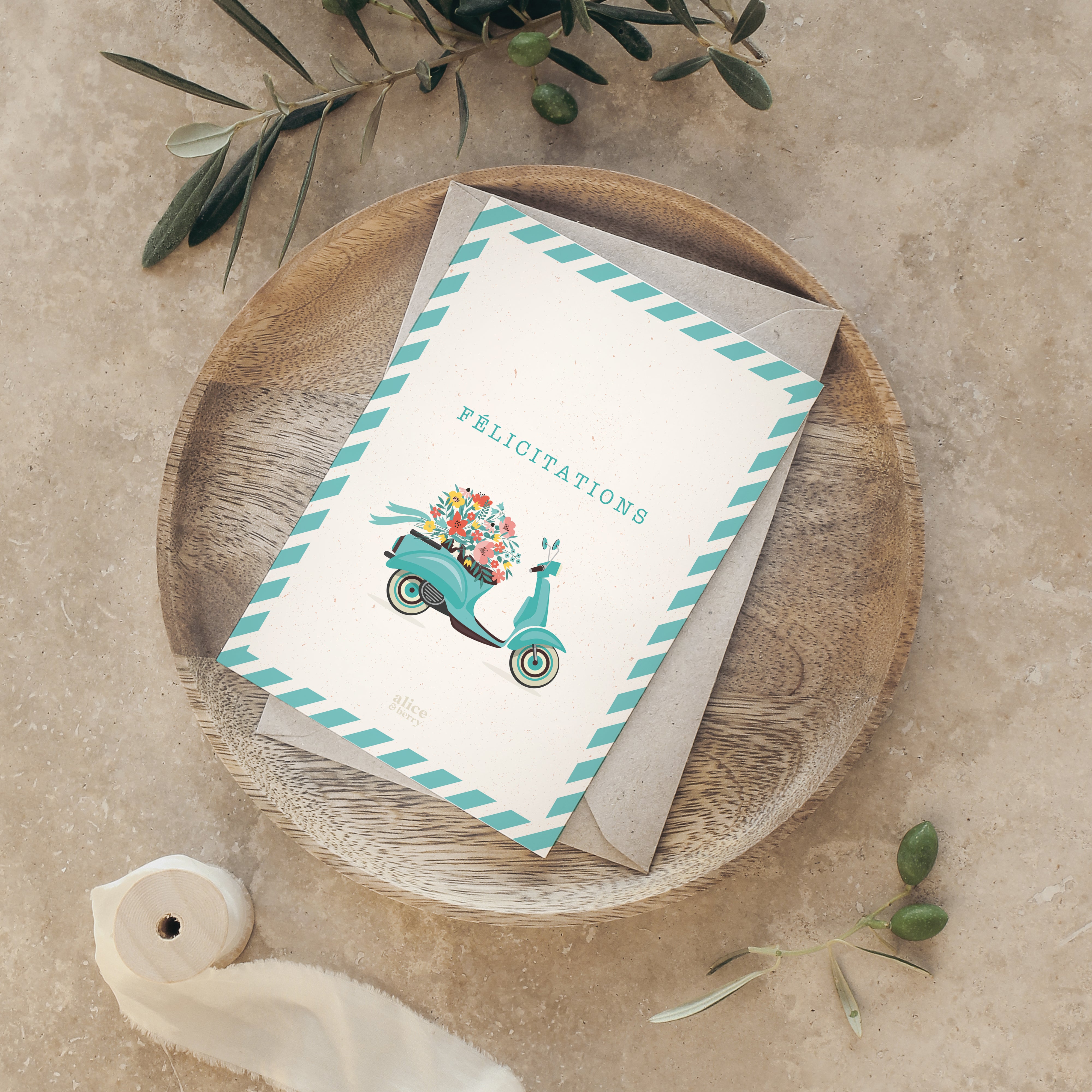 Carte de vœux mariage Vespa – Félicitations vintage avec enveloppe