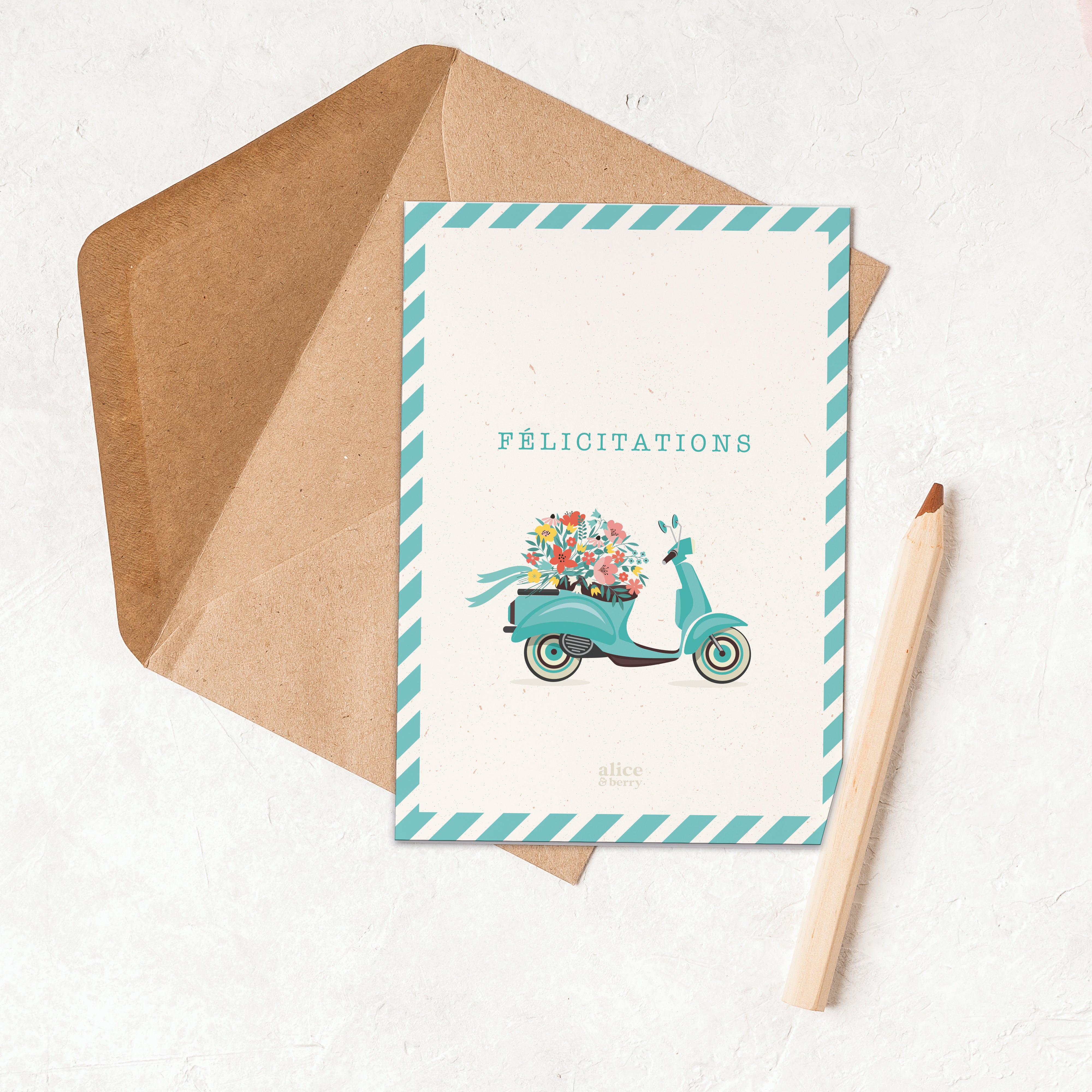 Carte de vœux mariage Vespa – Félicitations vintage avec enveloppe
