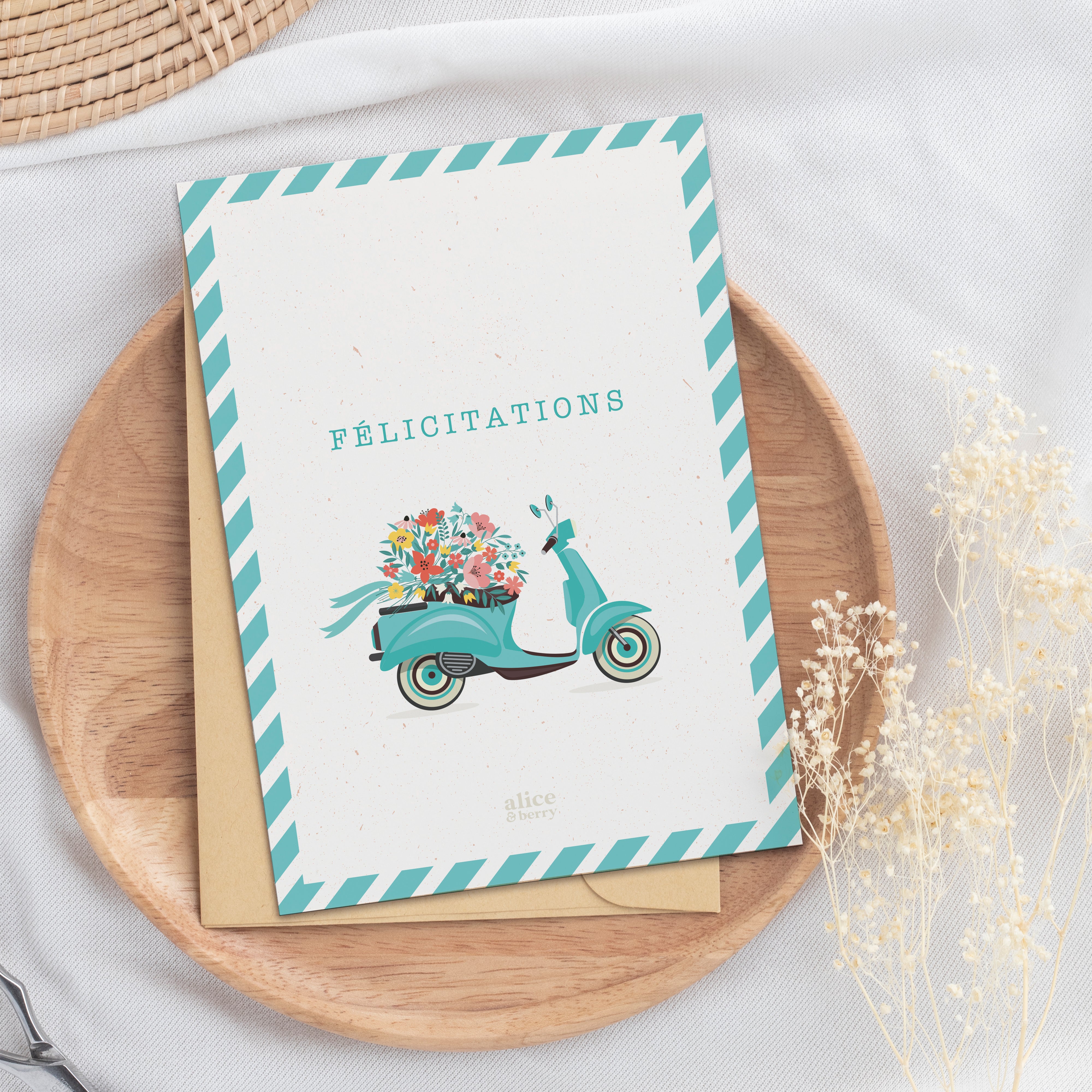 Carte de vœux mariage Vespa – Félicitations vintage avec enveloppe