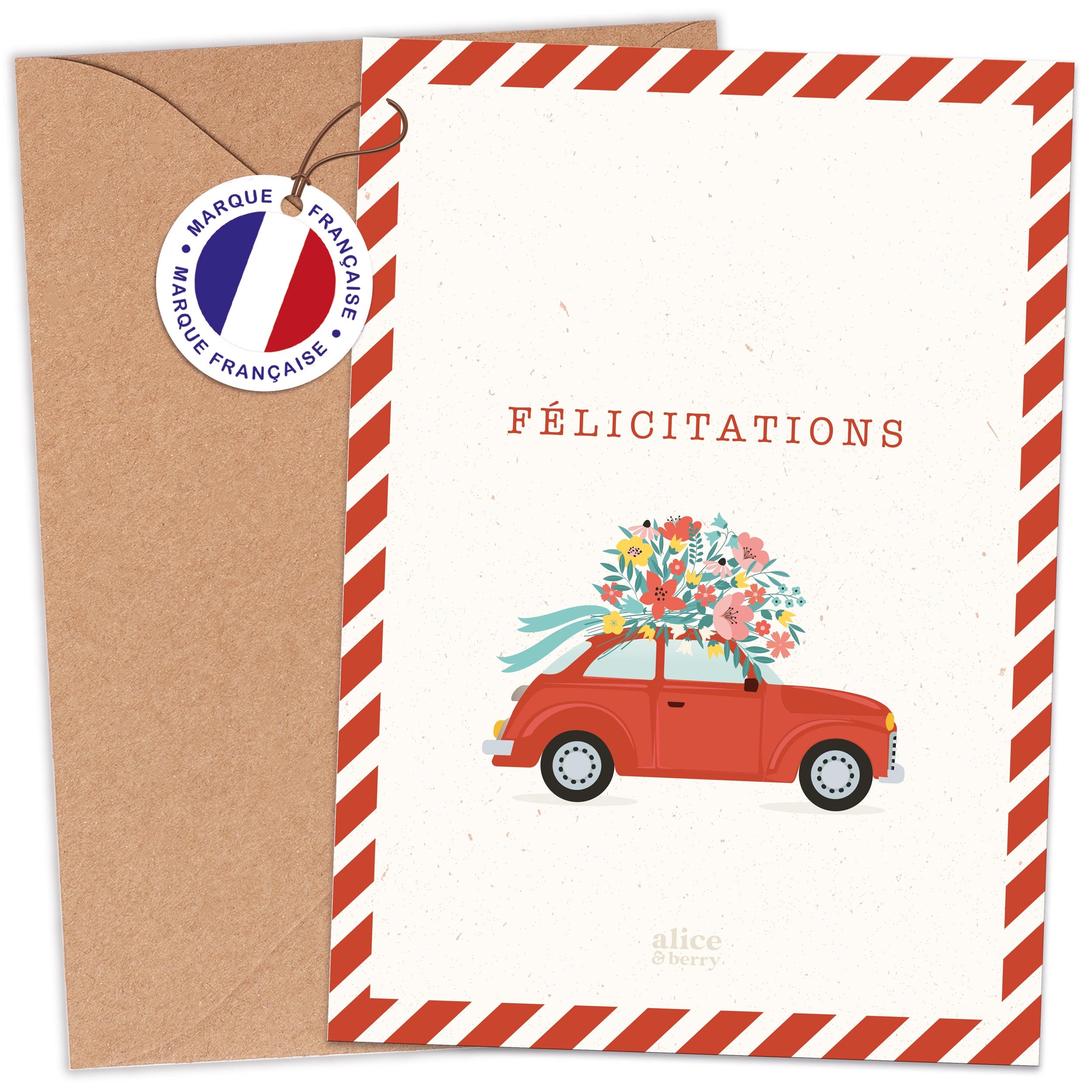 Carte de vœux mariage vintage – Félicitations avec enveloppe kraft
