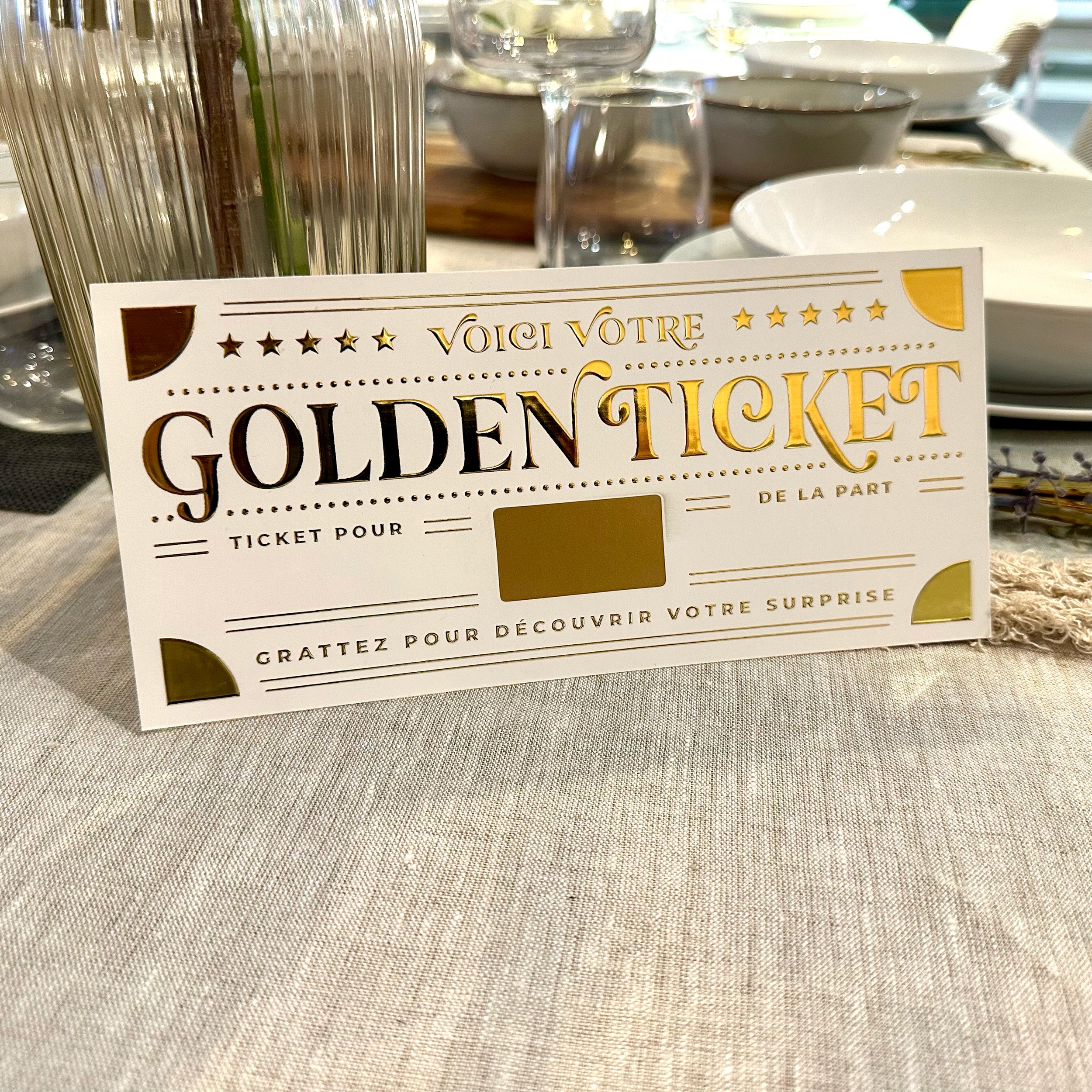 Golden Ticket à Gratter | Carte Cadeau Surprise Personnalisable - Blanc