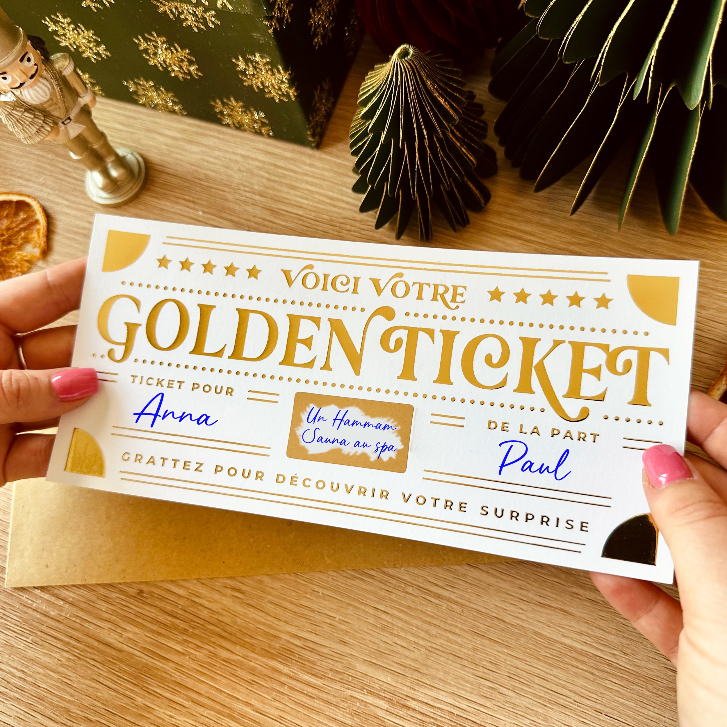 Golden Ticket à Gratter | Carte Cadeau Surprise Personnalisable - Blanc