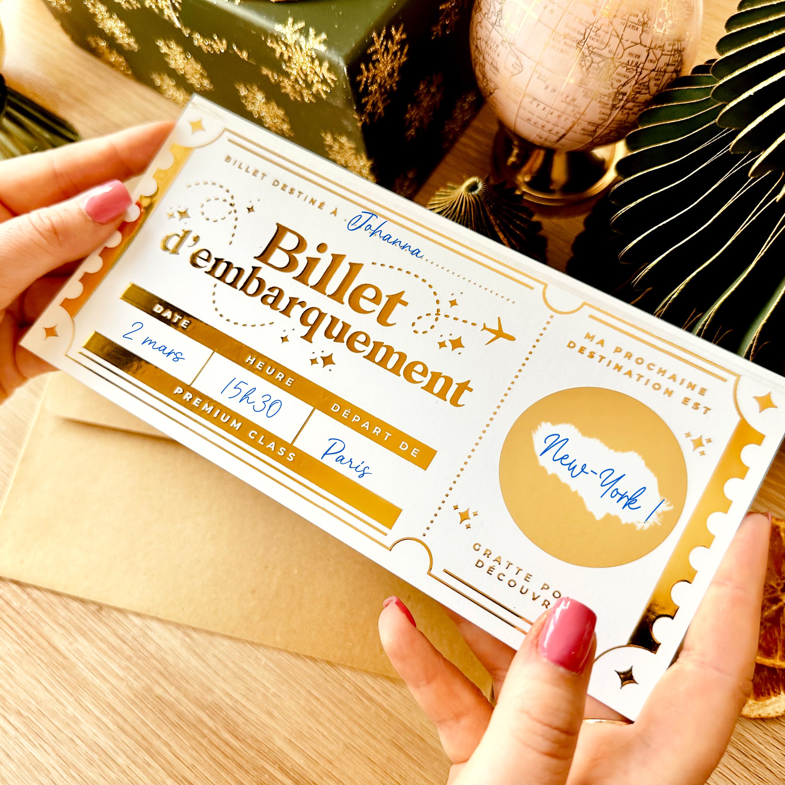 Carte à Gratter Voyage Surprise | Billet d’avion Personnalisable  - Or