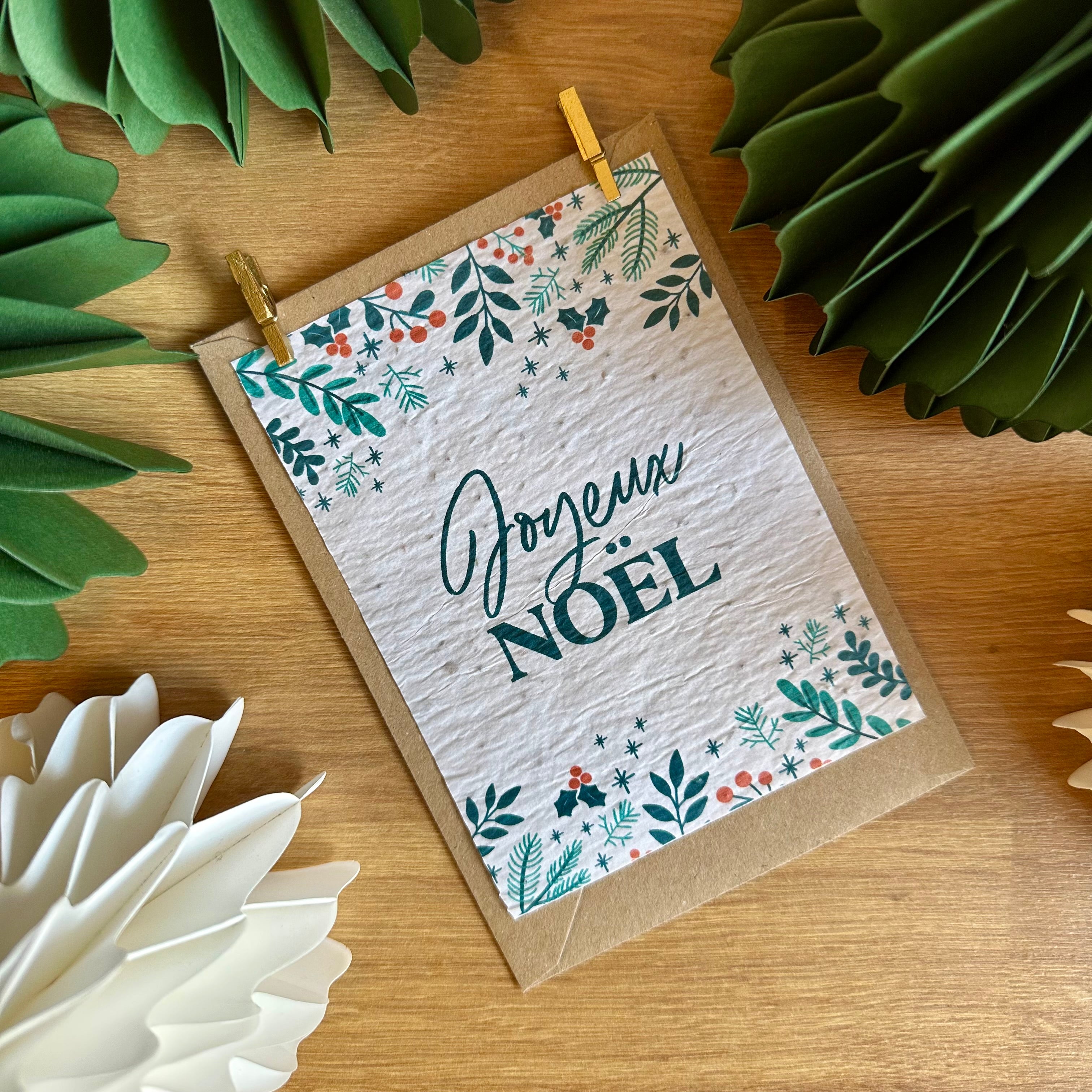 Carte ensemencée Noël avec notice de plantation et enveloppe kraft