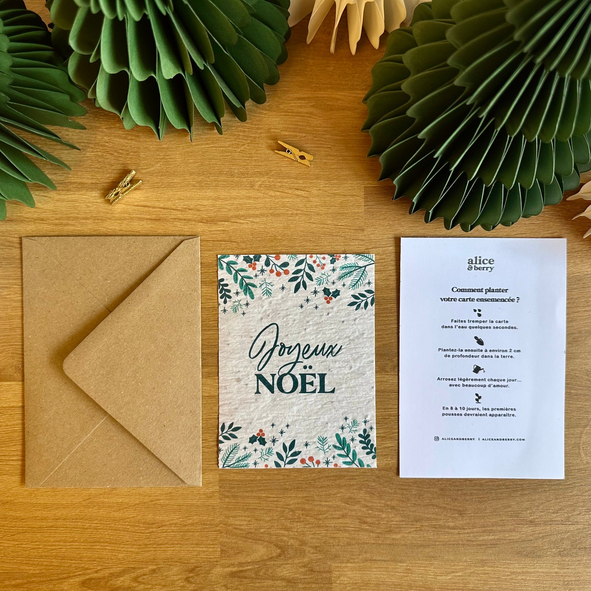 Carte Noël ensemencée avec enveloppe kraft naturelle cadeau durable