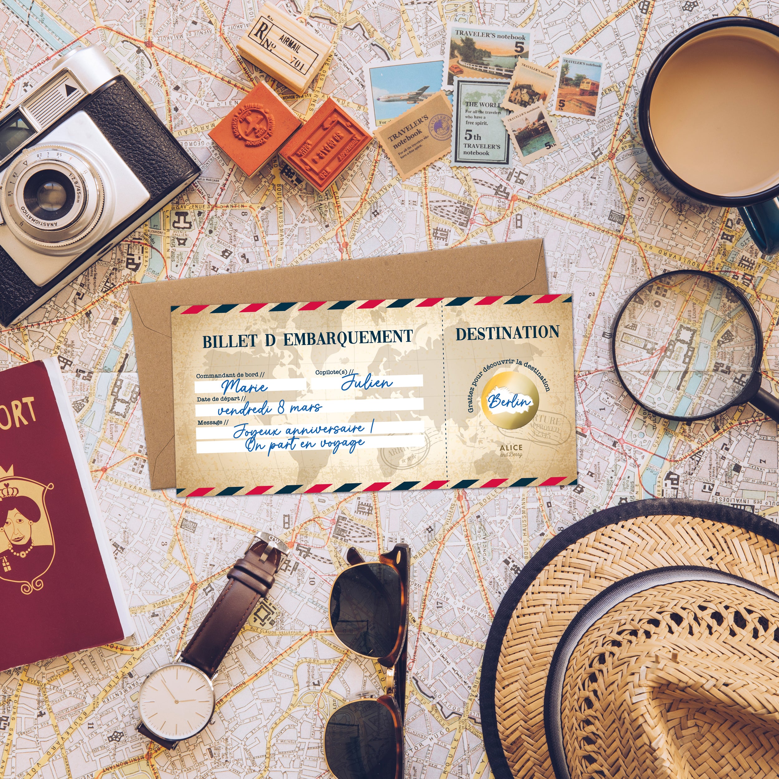 Carte à Gratter Voyage Surprise | Billet d’avion Personnalisable  - Vintage