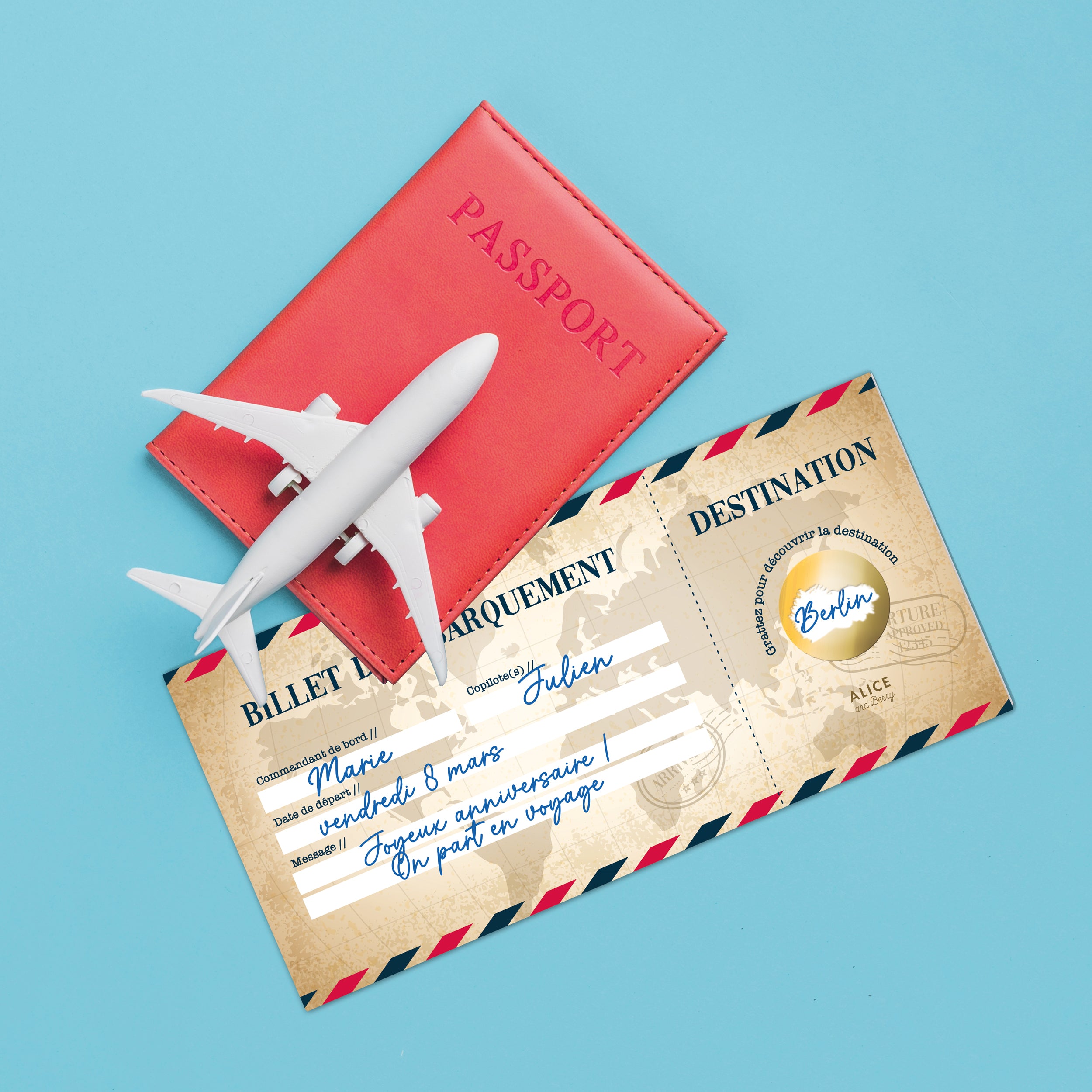 Carte à Gratter Voyage Surprise | Billet d’avion Personnalisable  - Vintage