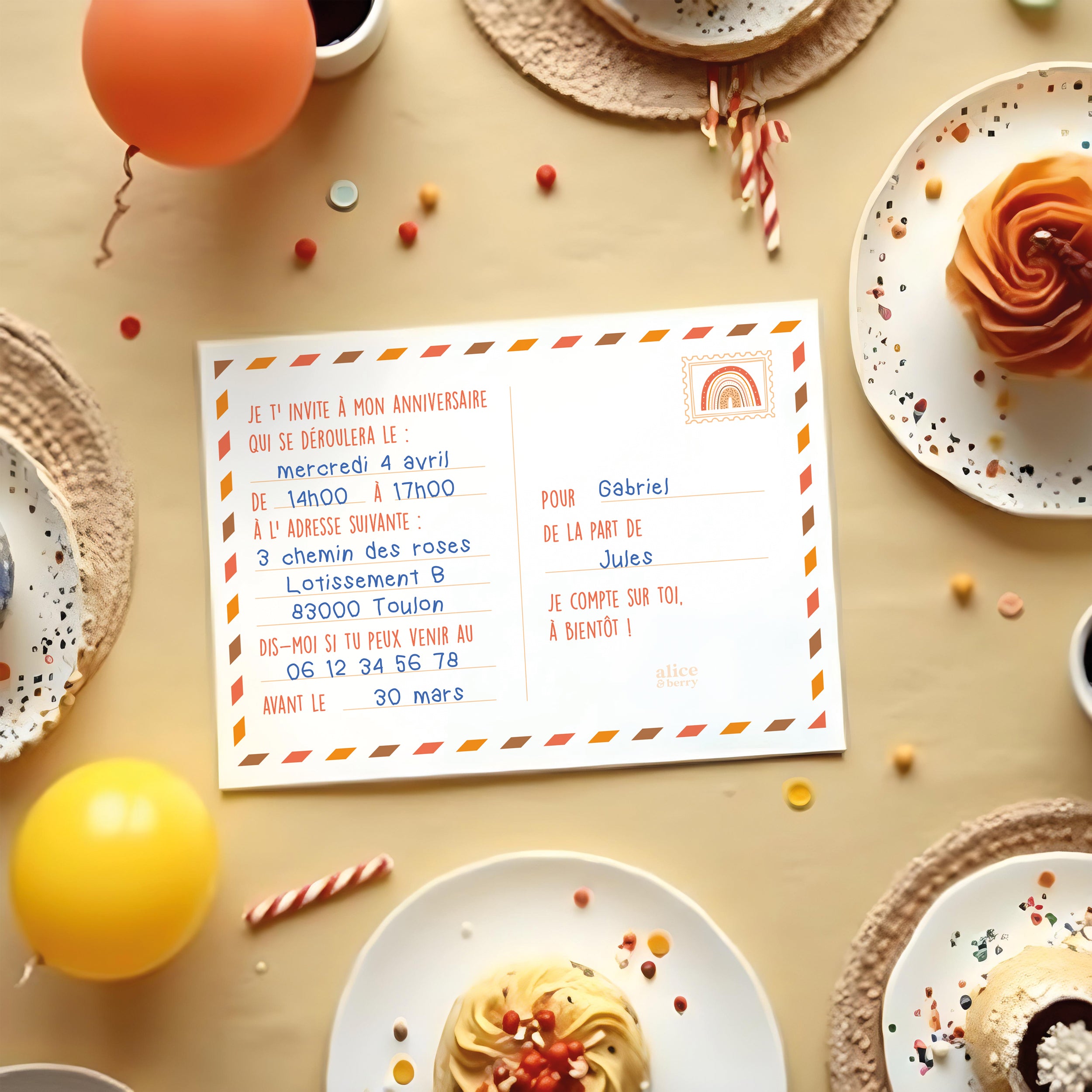 Invitations anniversaire enfant Arc-en-ciel