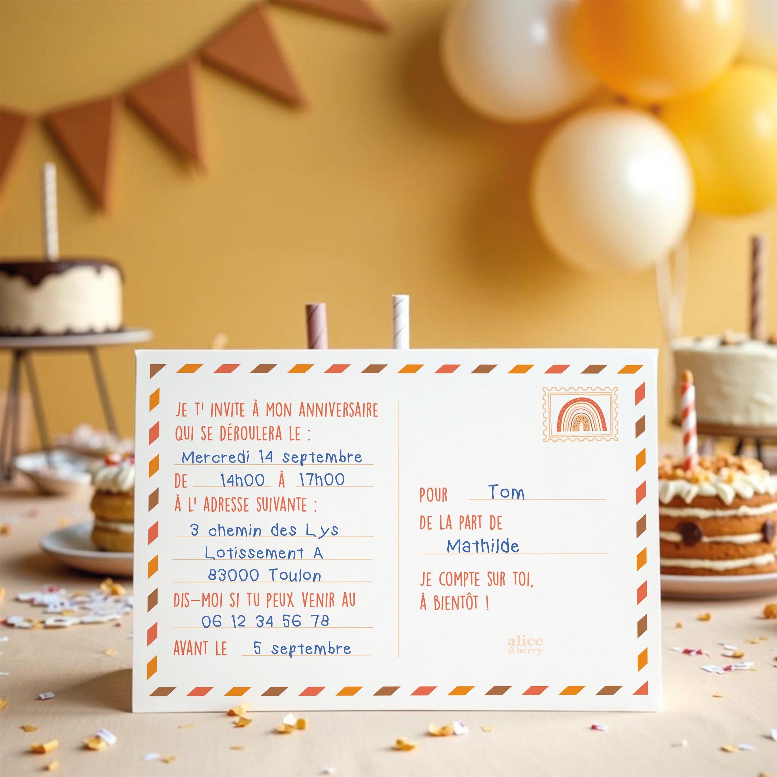 Invitations anniversaire enfant Arc-en-ciel