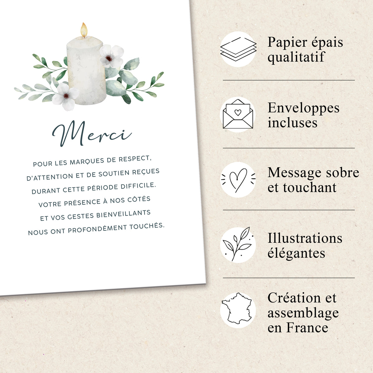 Cartes de Remerciement Décès Bougie
