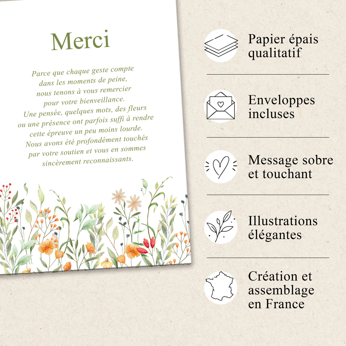 Cartes de Remerciement Décès Fleurs Sauvages