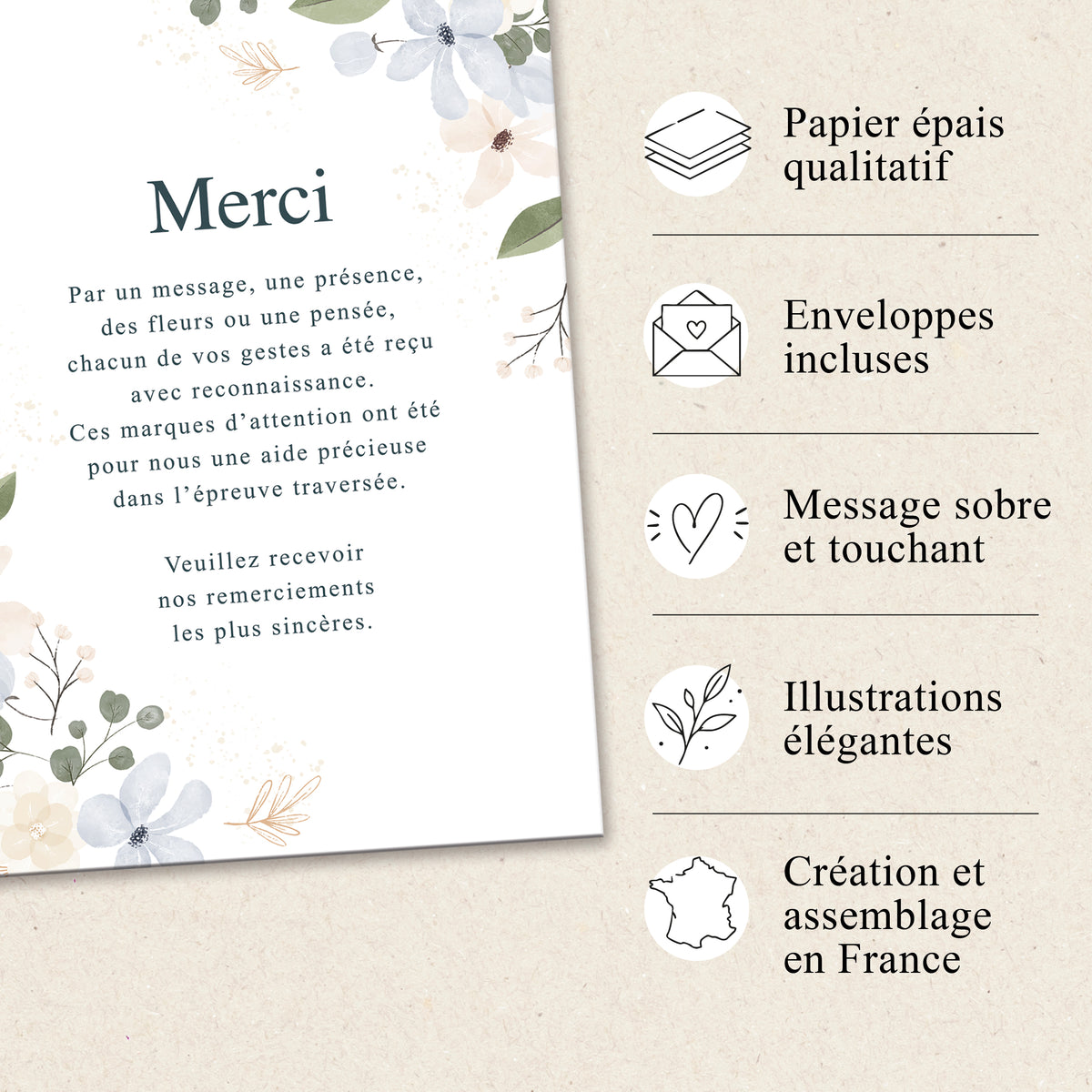 Cartes de Remerciement Décès Fleurs