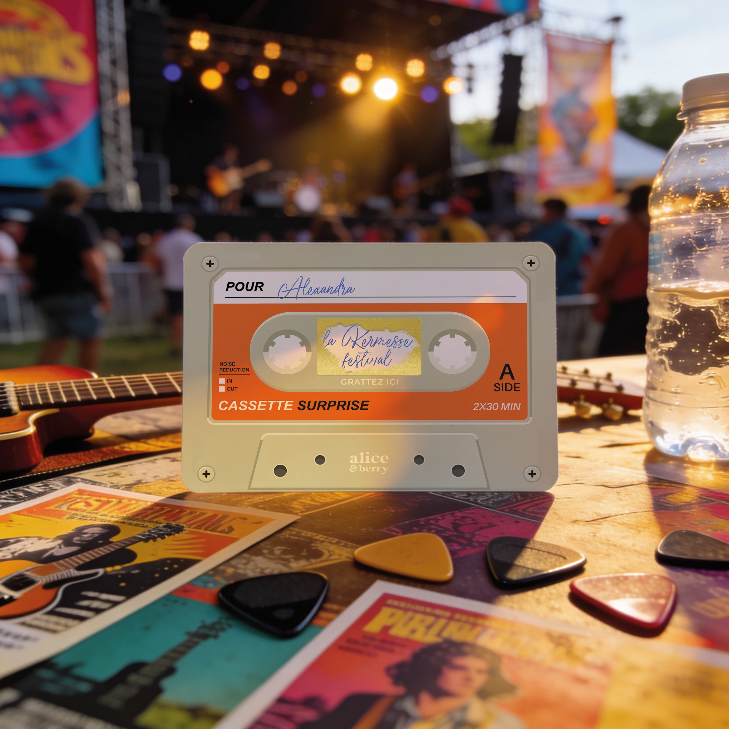 Carte à Gratter Cadeau | Surprise Personnalisable Cassette audio rétro - Beige