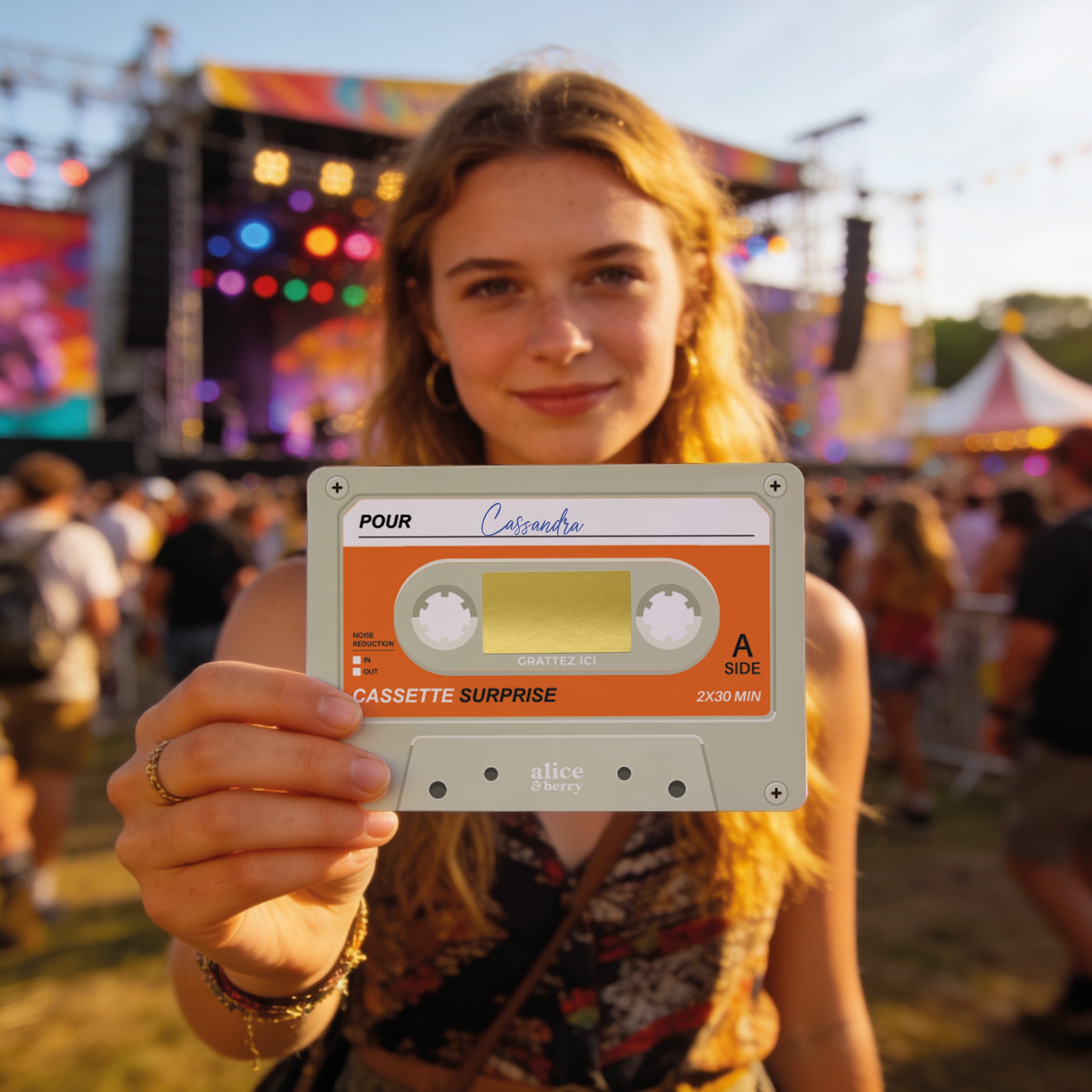 Carte à Gratter Cadeau | Surprise Personnalisable Cassette audio rétro - Beige