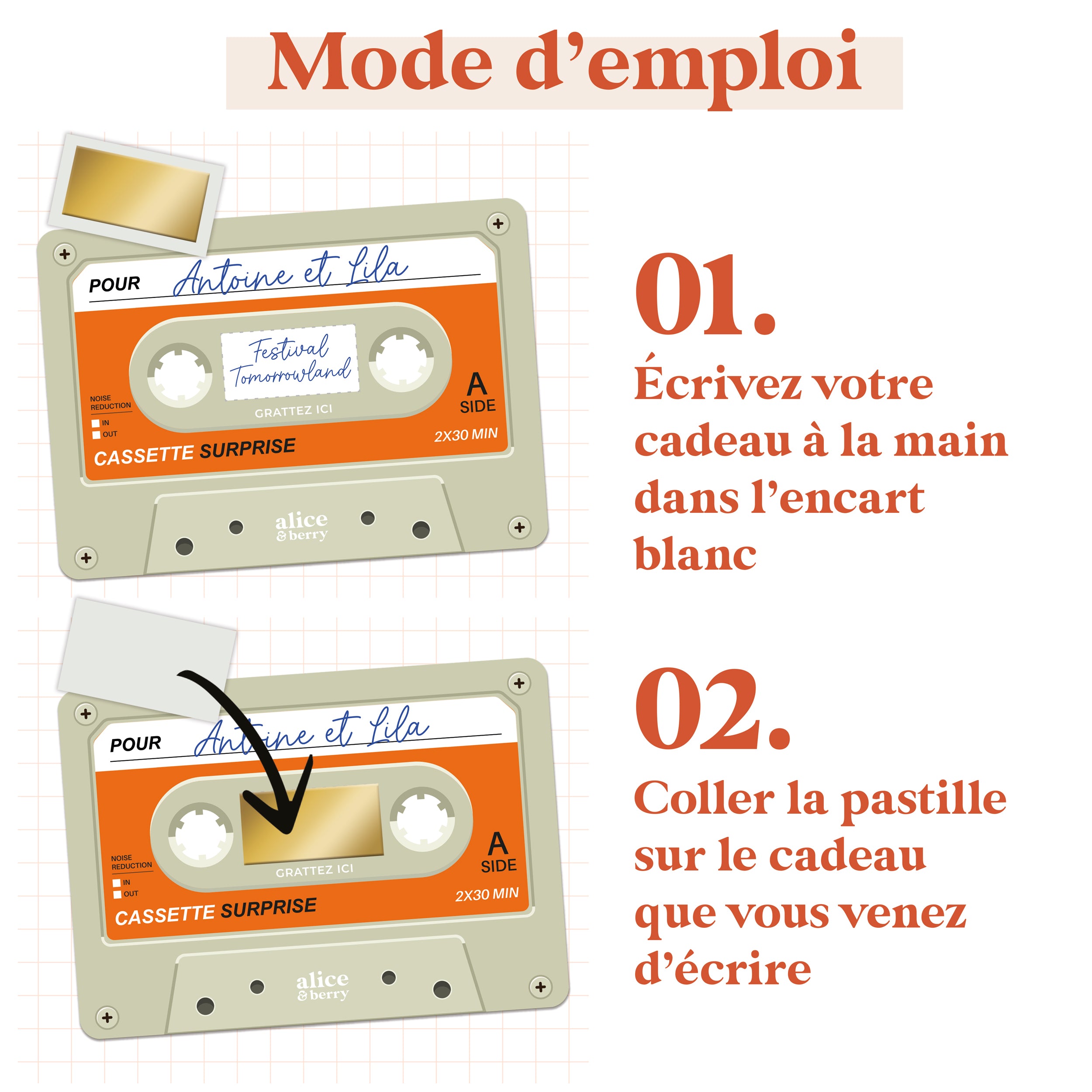 Carte à Gratter Cadeau | Surprise Personnalisable Cassette audio rétro - Beige