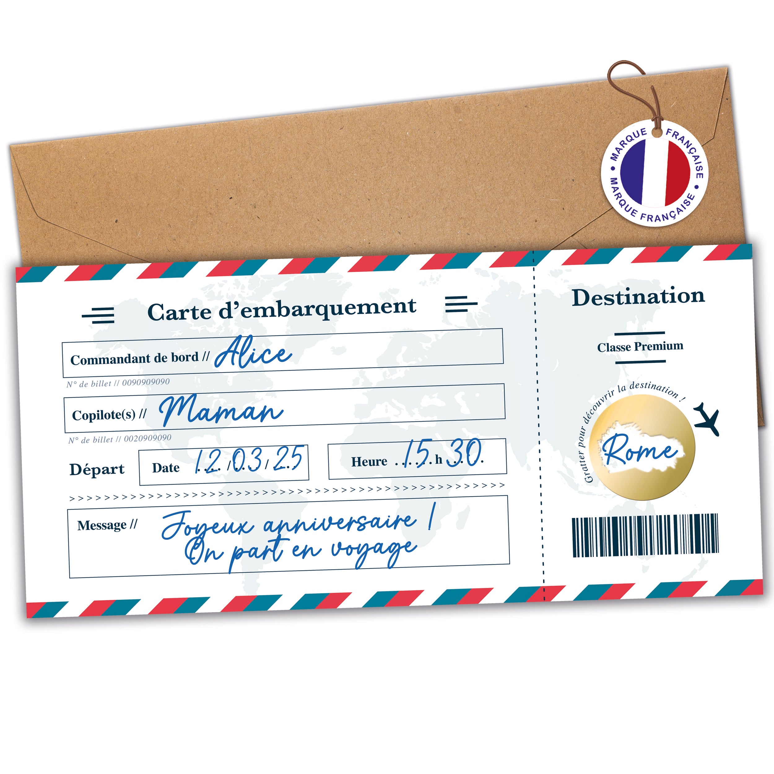 Carte à Gratter Voyage Surprise | Billet d’avion Personnalisable  - Blanc