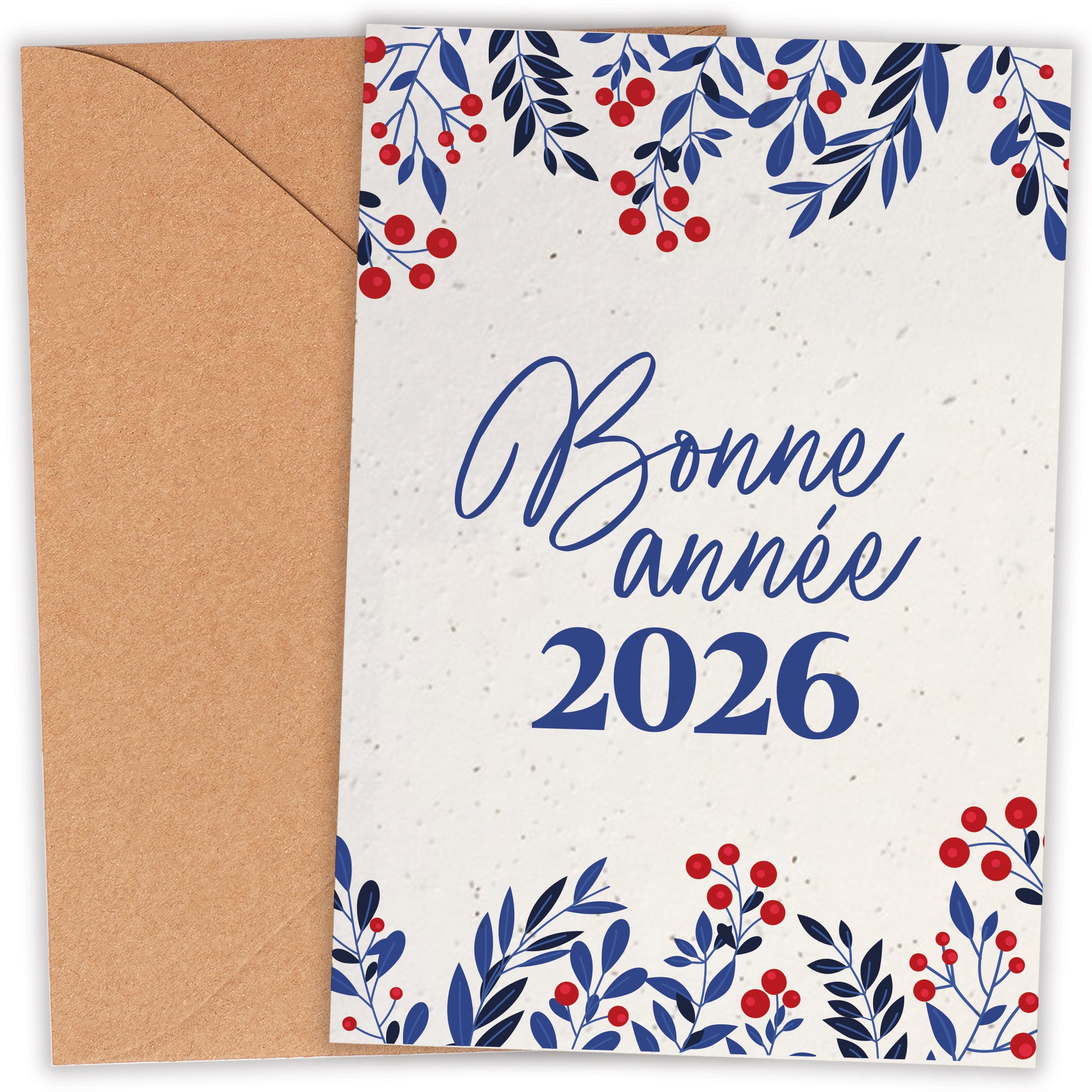 Carte ensemcée bonne année artisanale avec graines de fleurs sauvages