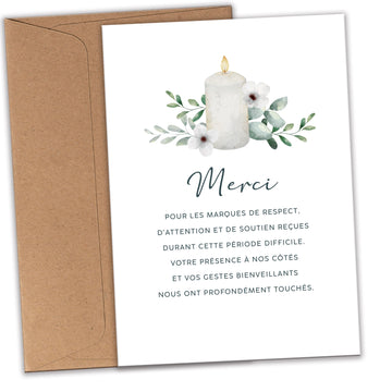 10 Cartes de Remerciement Deuil Bougie