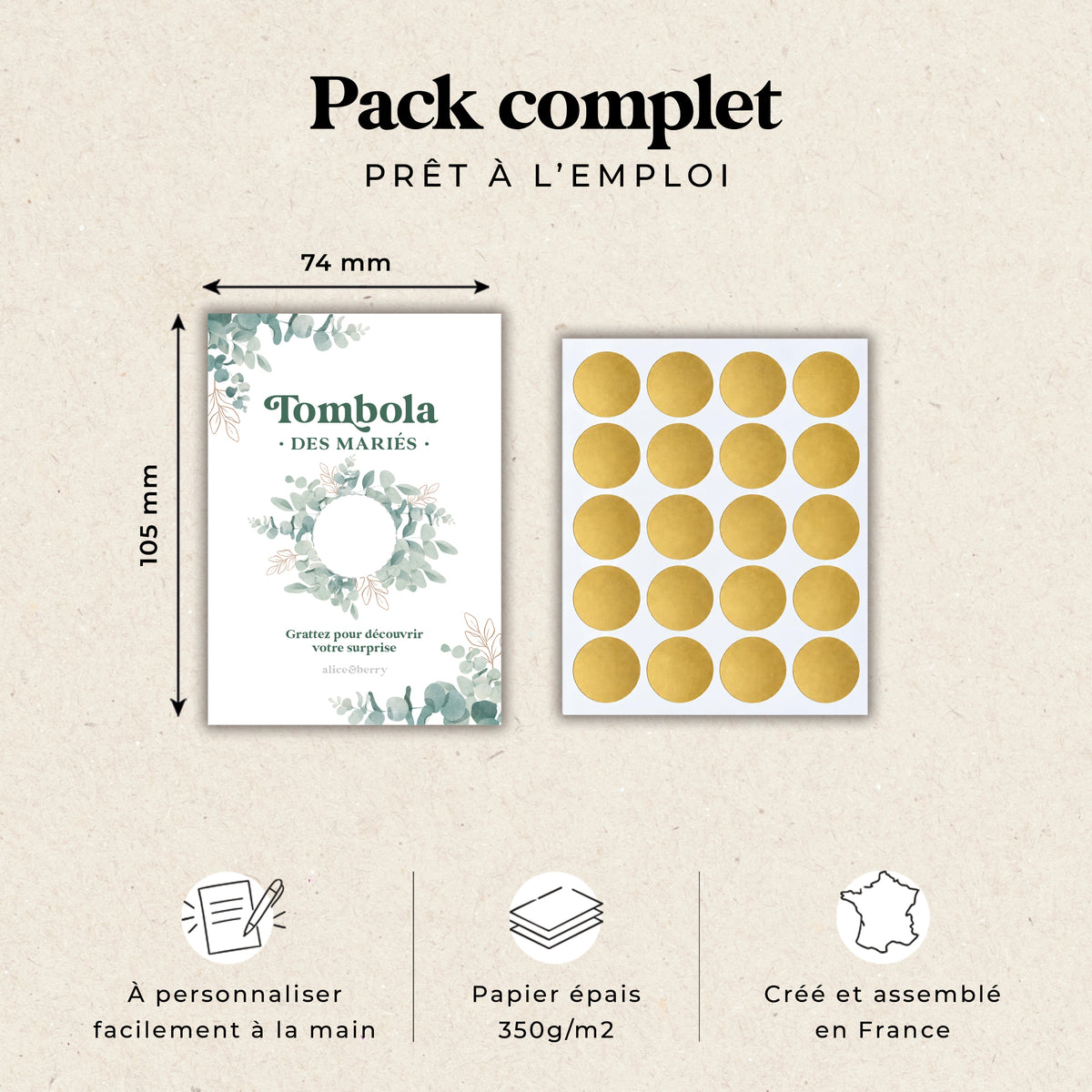 Tombola des mariés eucalyptus à gratter – Cartes personnalisables pour mariage champêtre