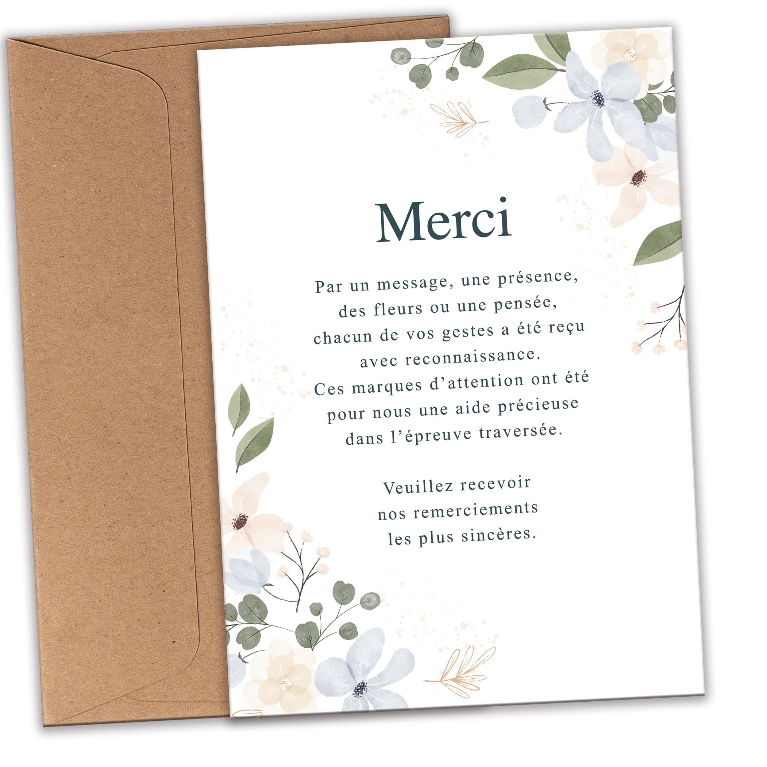 10 Cartes de Remerciement Deuil Fleurs