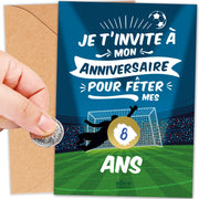 Invitations anniversaire enfant foot à gratter