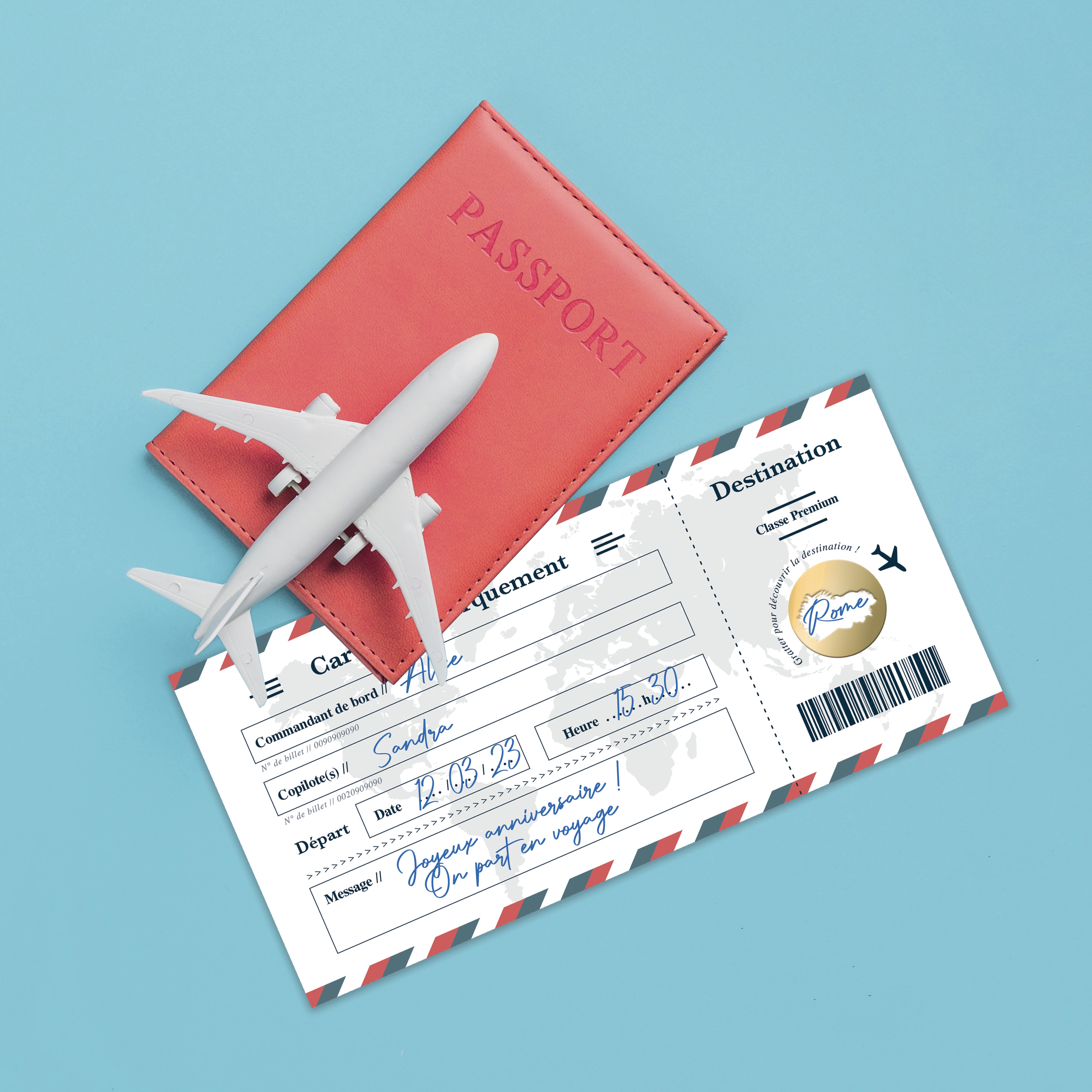Carte à Gratter Voyage Surprise | Billet d’avion Personnalisable  - Blanc