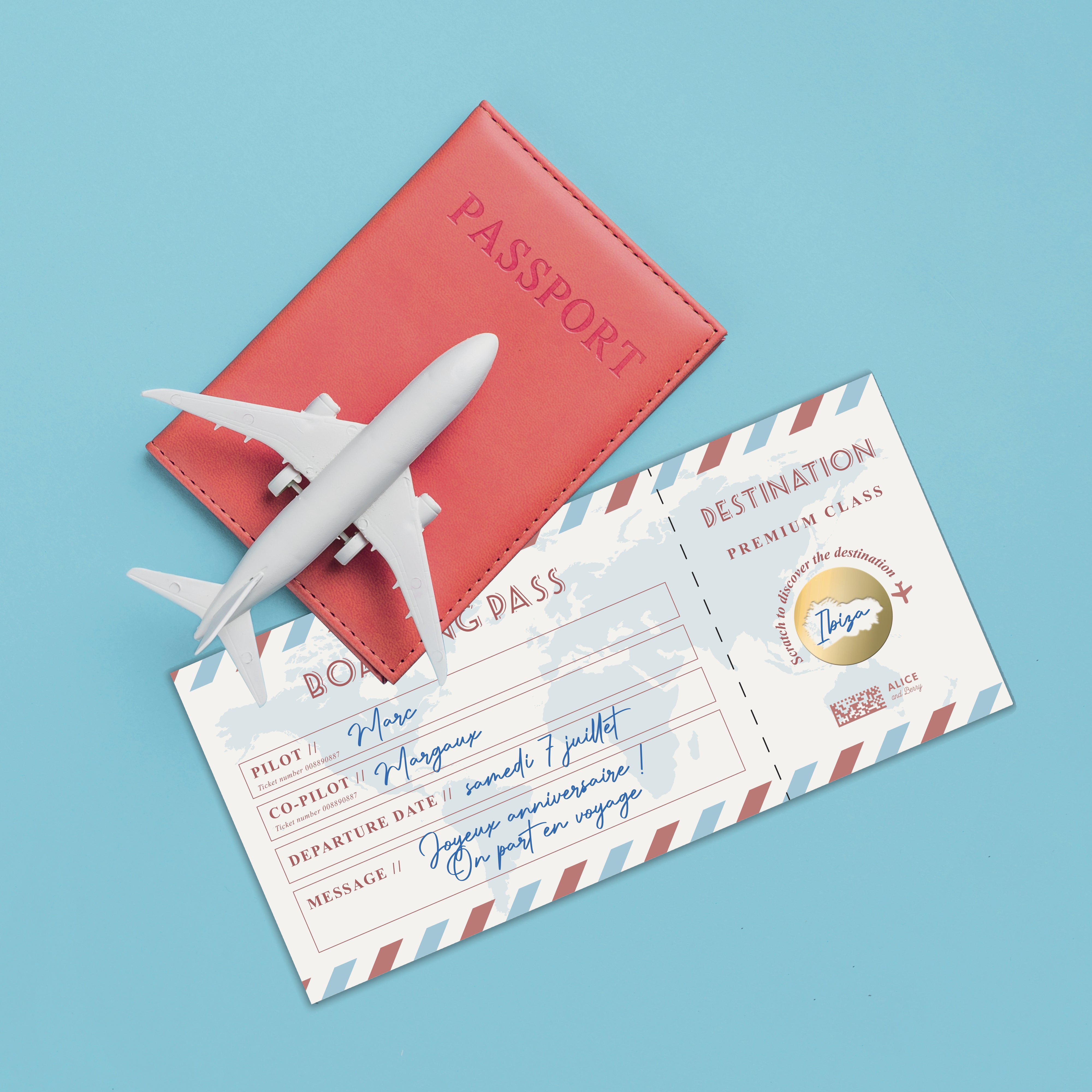 Carte à Gratter Voyage Surprise | Billet d’avion Personnalisable  - Boarding Pass