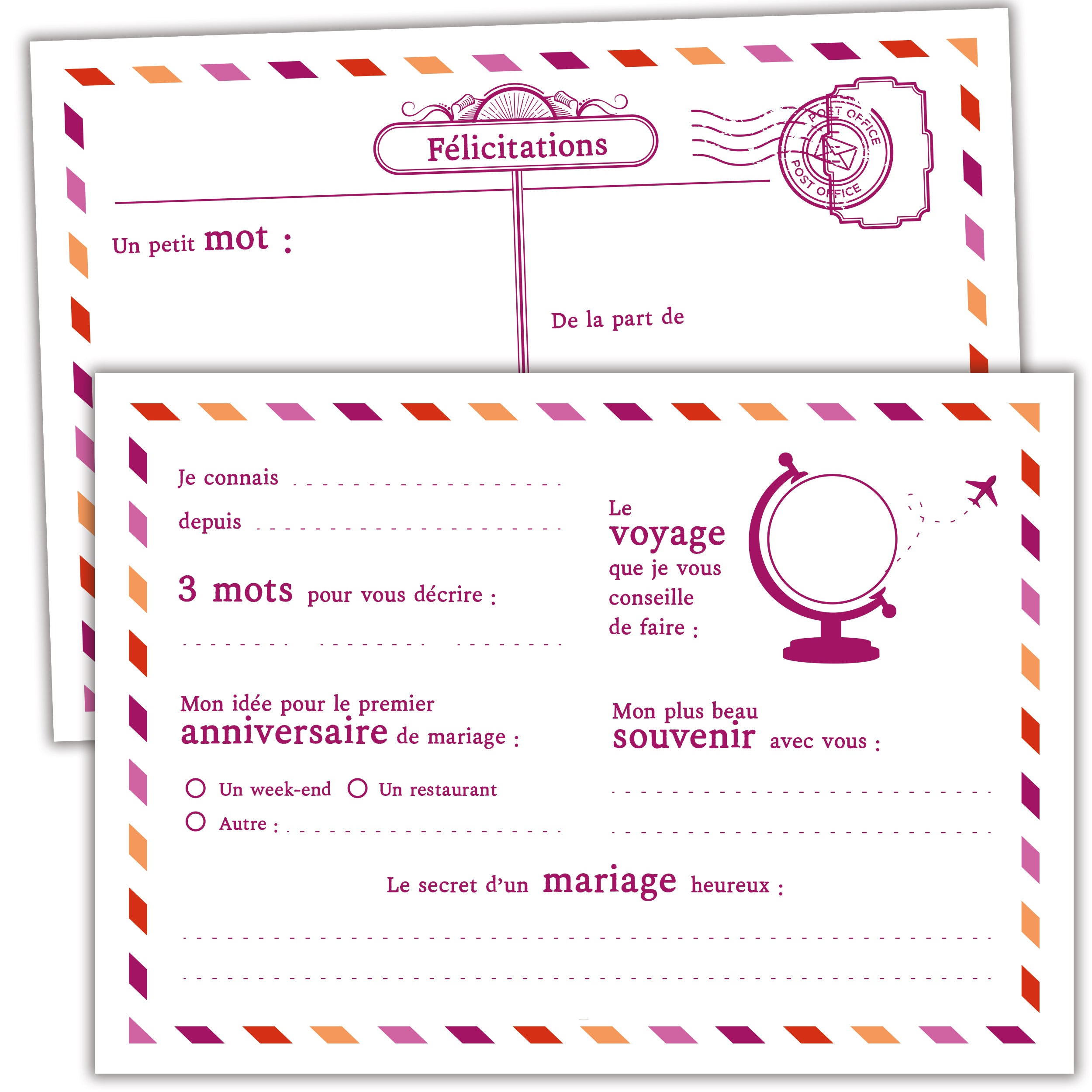 Cartes Livre d'Or Mariage Inclusif - Alternative Originale - Dégradé Fuchsia Orange Rouge