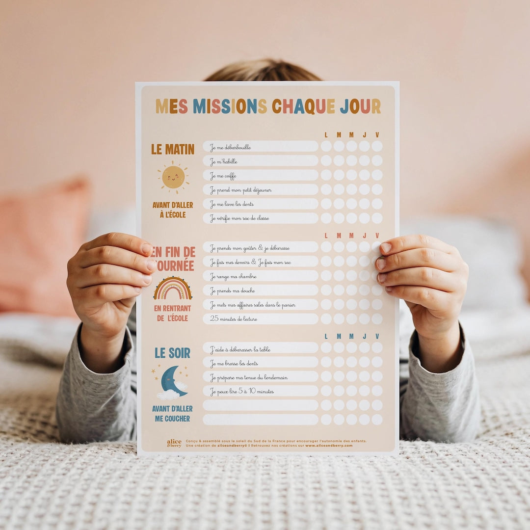 Tableau des missions enfant - routine matin et soir