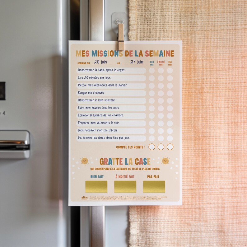 Tableau missions semaine enfant - pastille à gratter