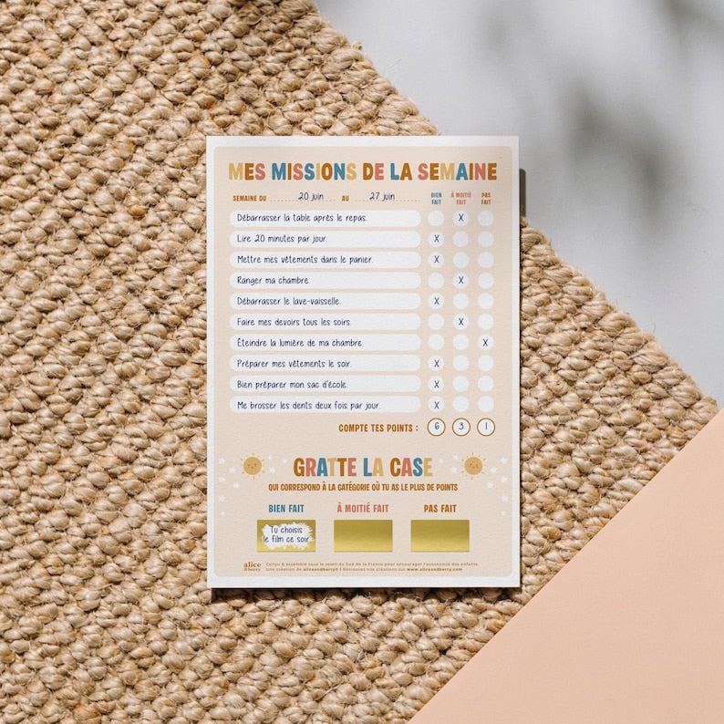 Tableau missions semaine enfant - détail