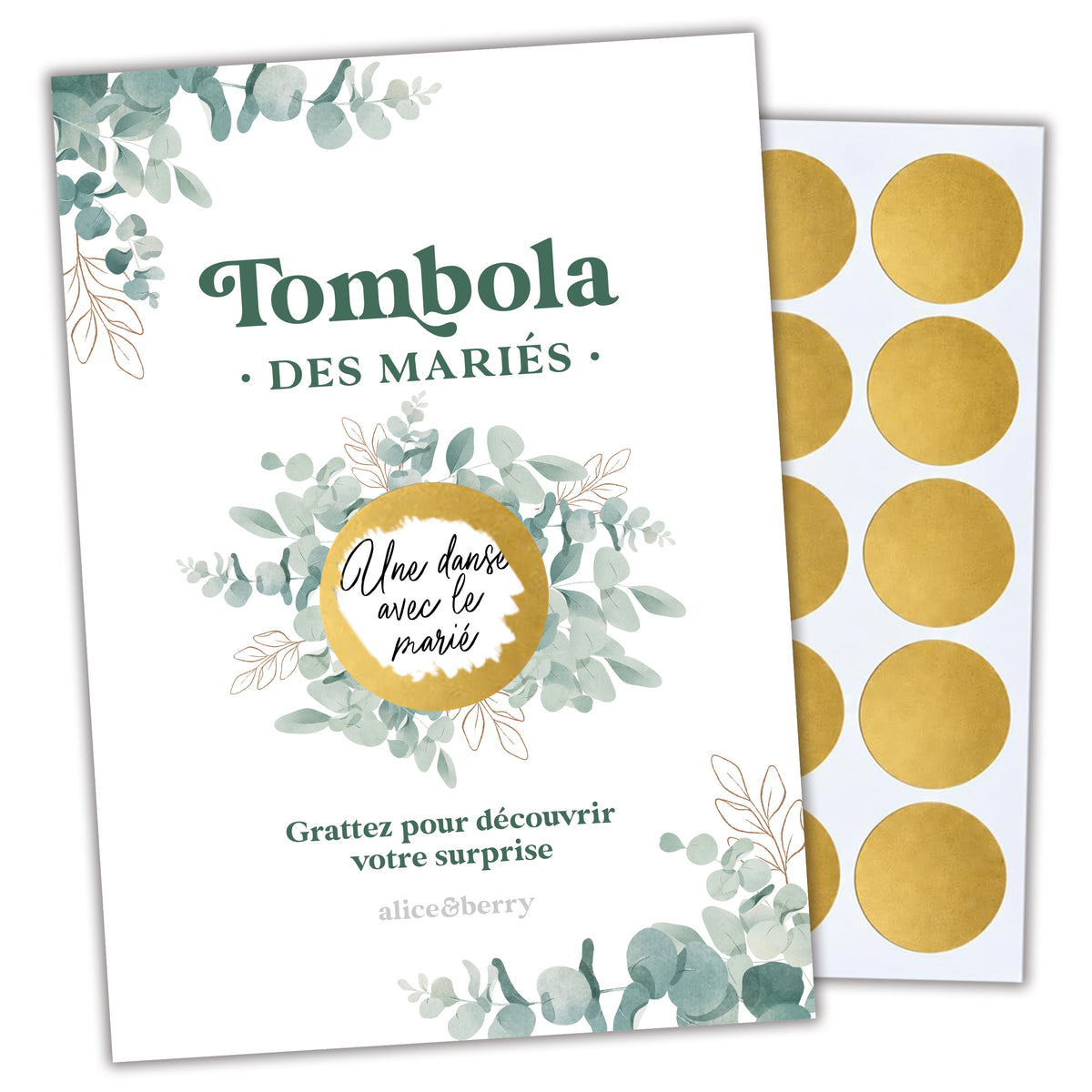 Tombola des mariés eucalyptus à gratter – Cartes personnalisables pour mariage champêtre