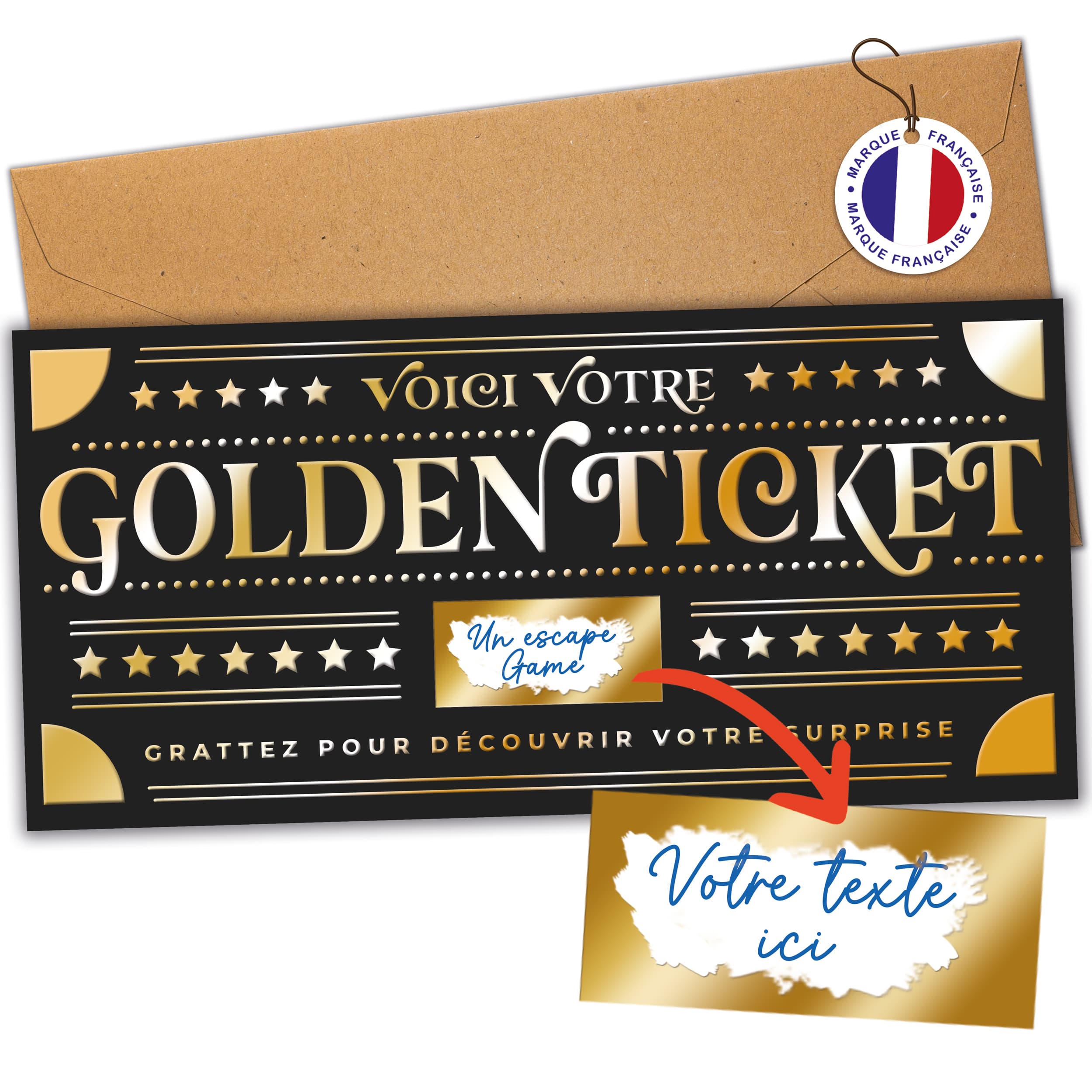 Golden Ticket à Gratter | Carte Cadeau Surprise Personnalisable - Noir