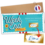 Carte à gratter weekend surprise design vintage bleu avec pastille dorée