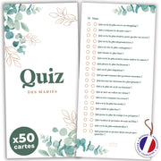 Quiz des mariés – 50 cartes jeu mariage eucalyptus pour invités