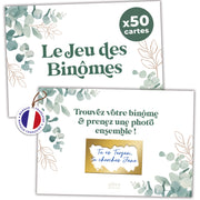 Jeu binômes mariage eucalyptus – 50 cartes à gratter photobooth